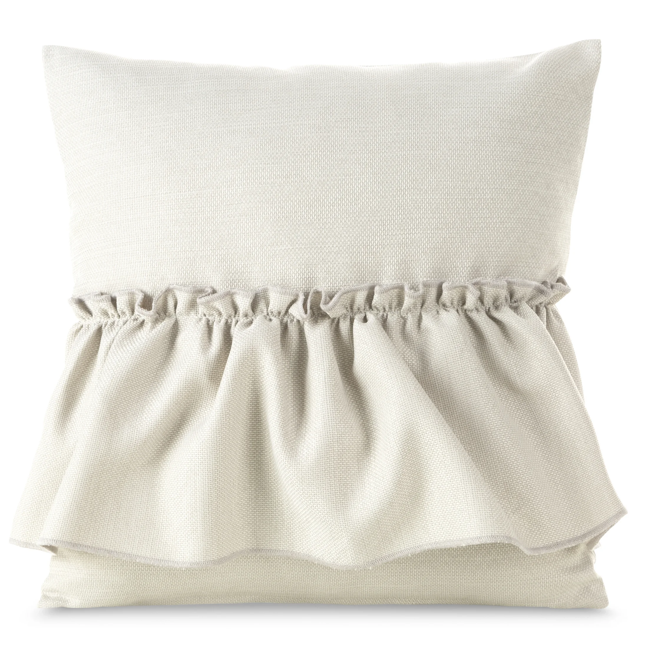 Poszewka na poduszkę 40x40 cm kolor naturalny z falbaną z tkaniny o płóciennym splocie LENA | eurofirany