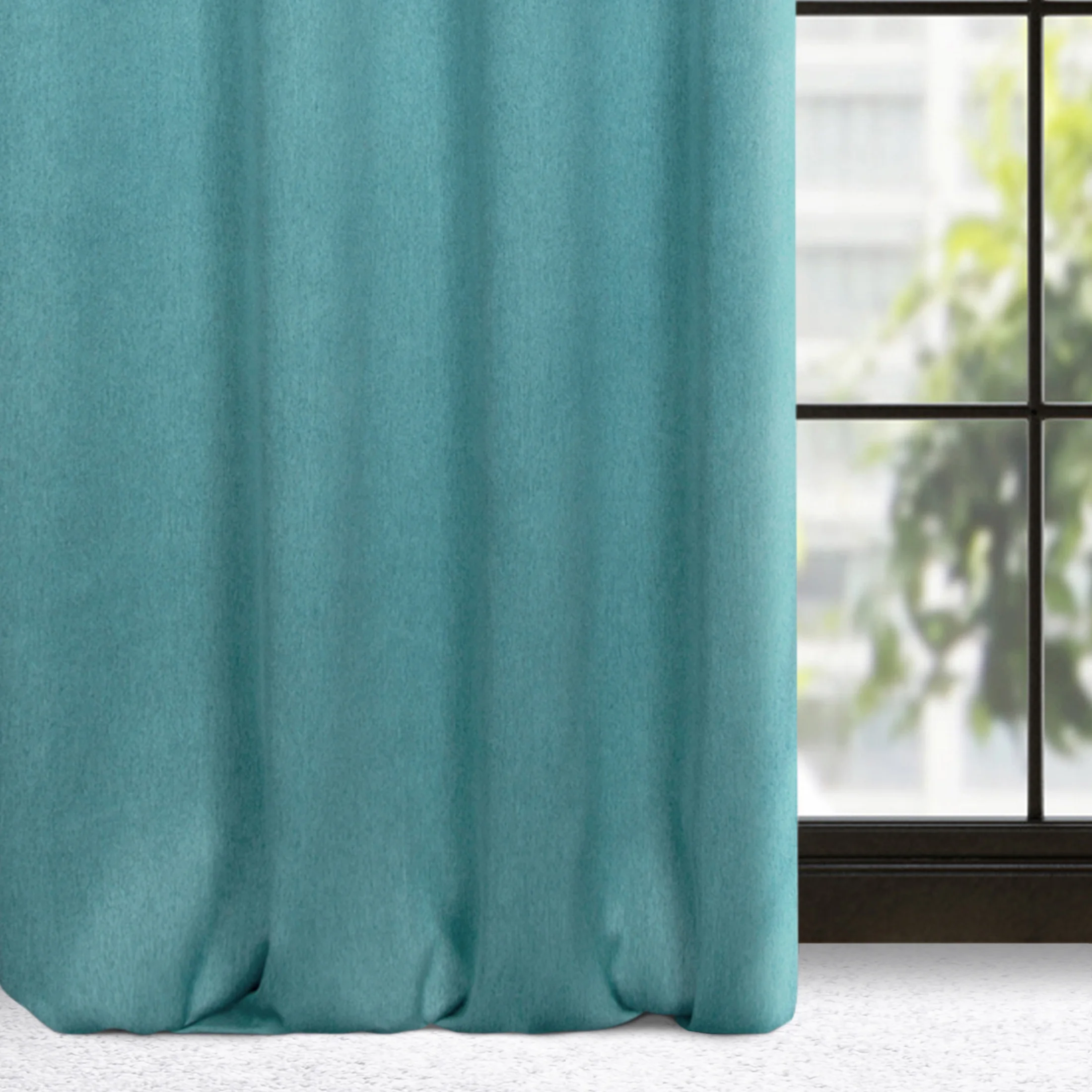 Zasłona ciemnoturkusowa zaciemniająca o strukturalnym wzorze 135x250 cm przelotka - CARLO | eurofirany