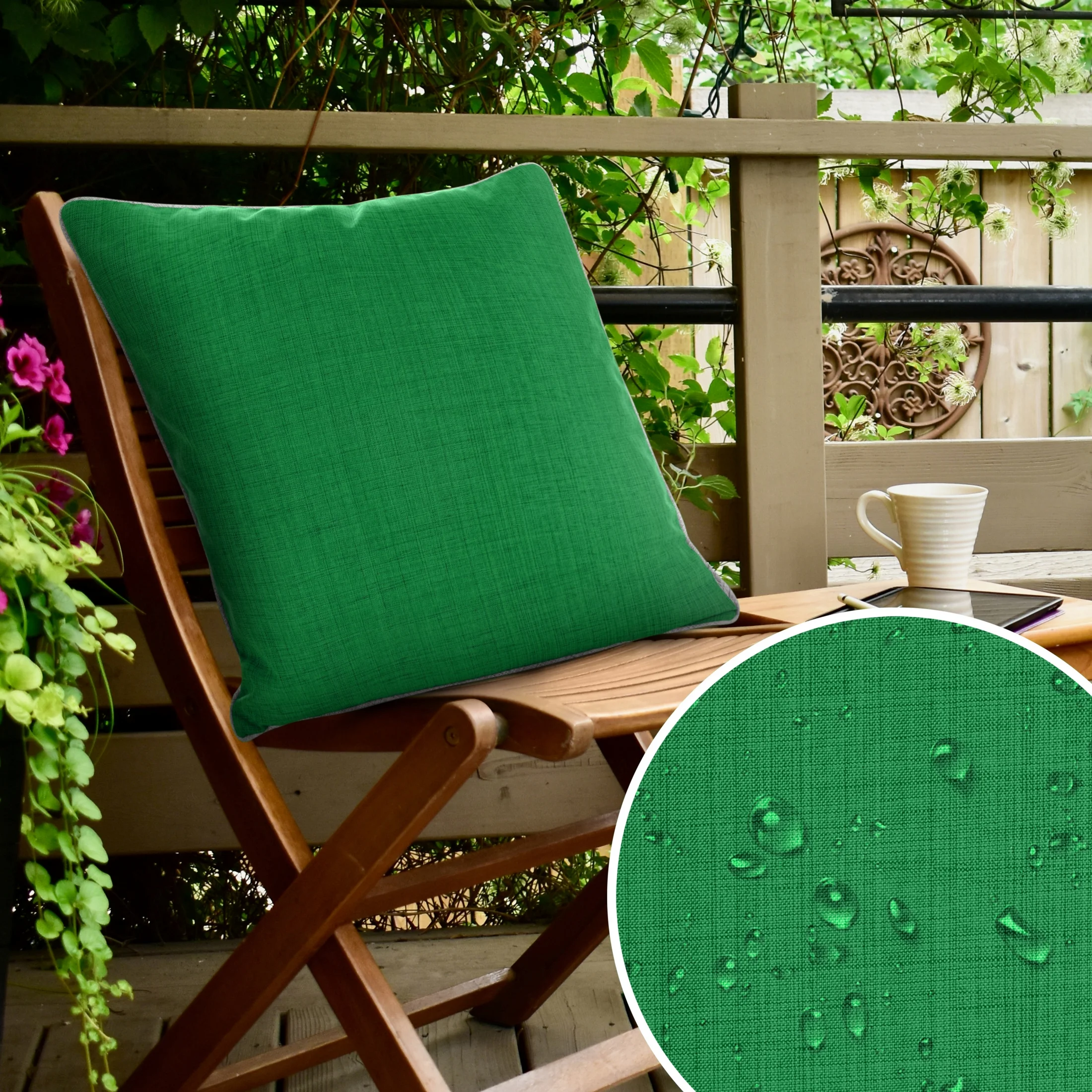 Poszewka na poduszkę 45x45 cm z gładkiej tkaniny wodoodpornej zielona idealna do ogrodu i na taras GARDEN 3 | 