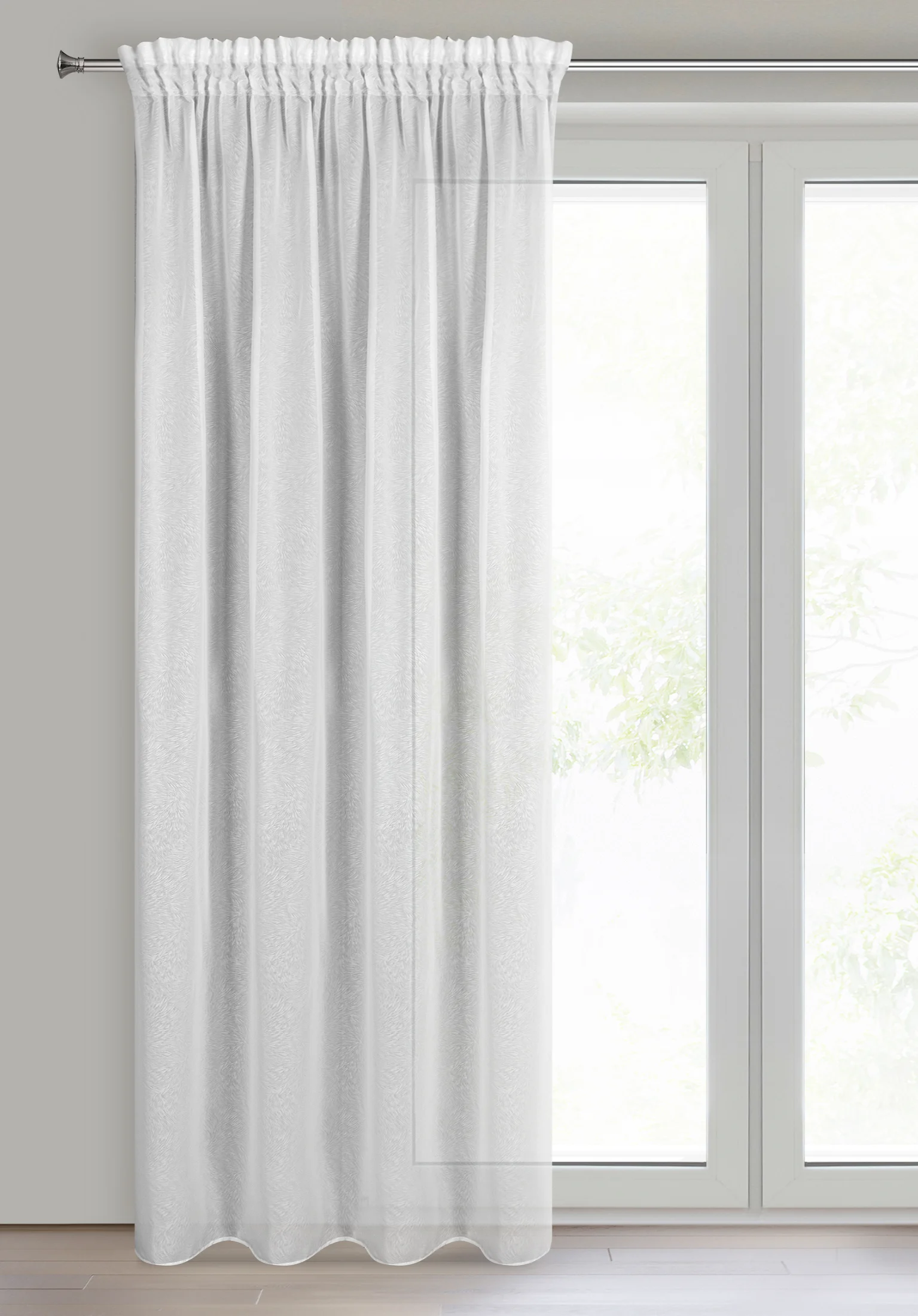 Firana biała z efektem wzoru listki 140x270 cm taśma - TULSA