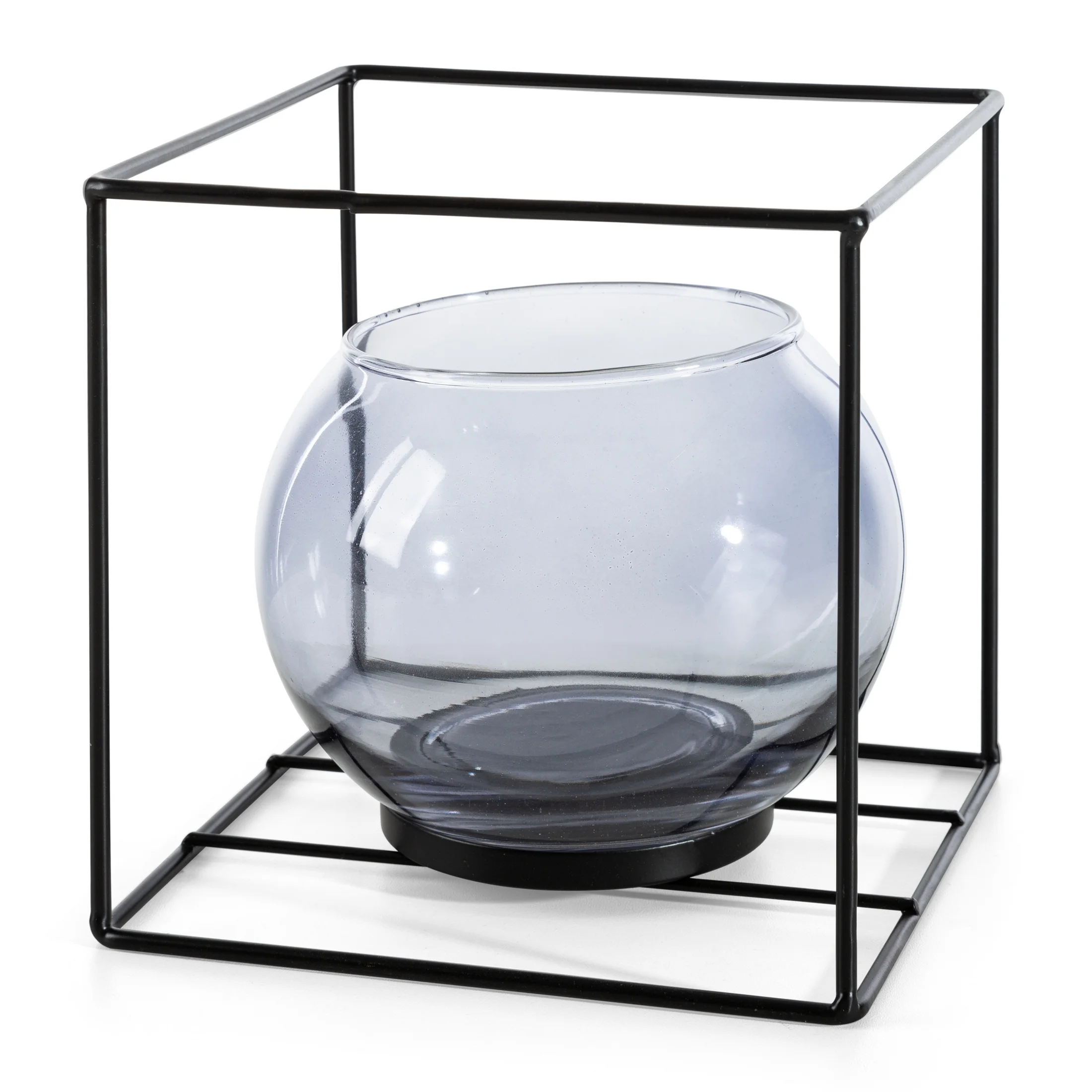 Świecznik dekoracyjny szklana kula w metalowej ramie | eurofirany