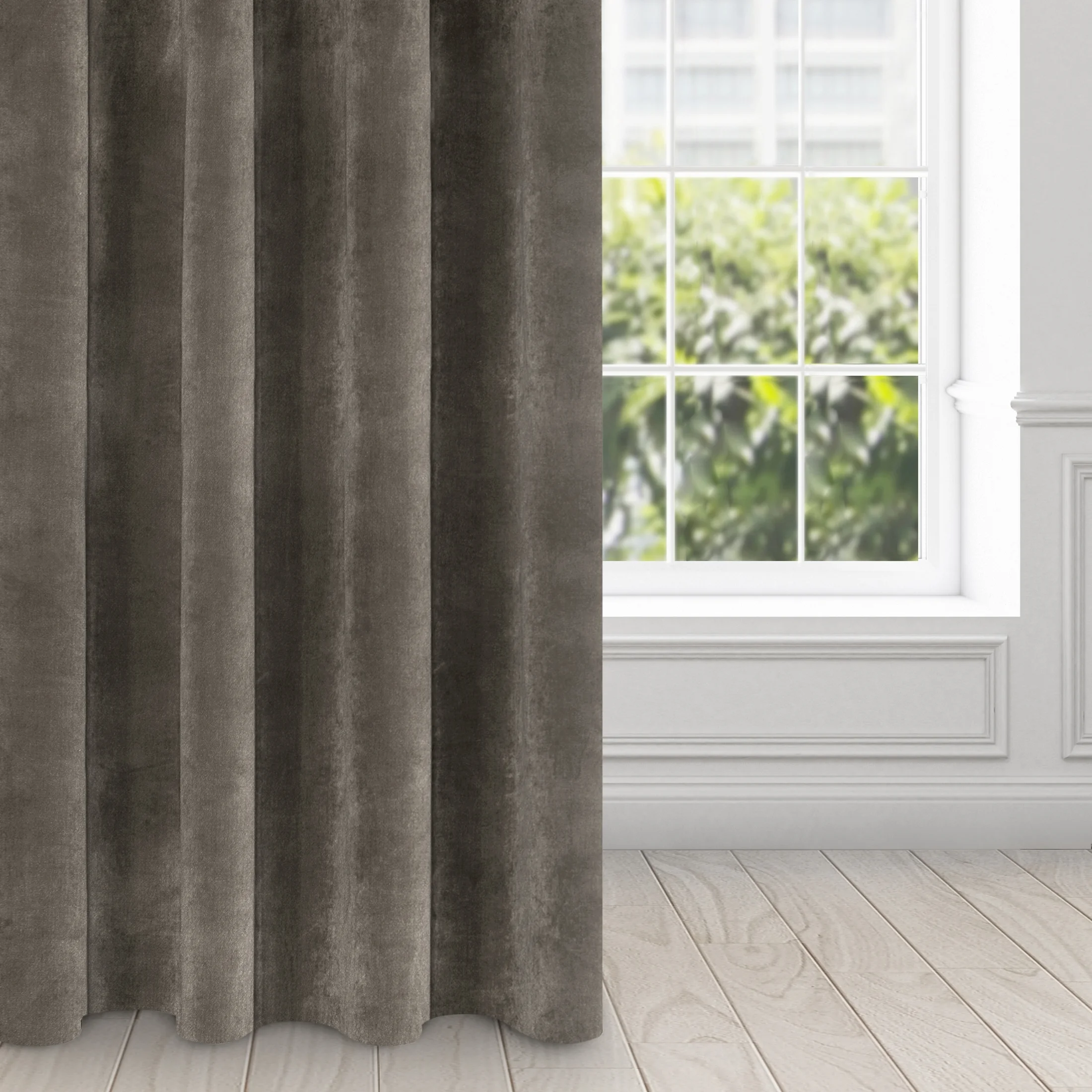 Zasłona grafitowa z ekskluzywnego aksamitnego welwetu 290 g/m2 140x250 cm 10 szt. przelotek -RIA - Diva Line | eurofirany