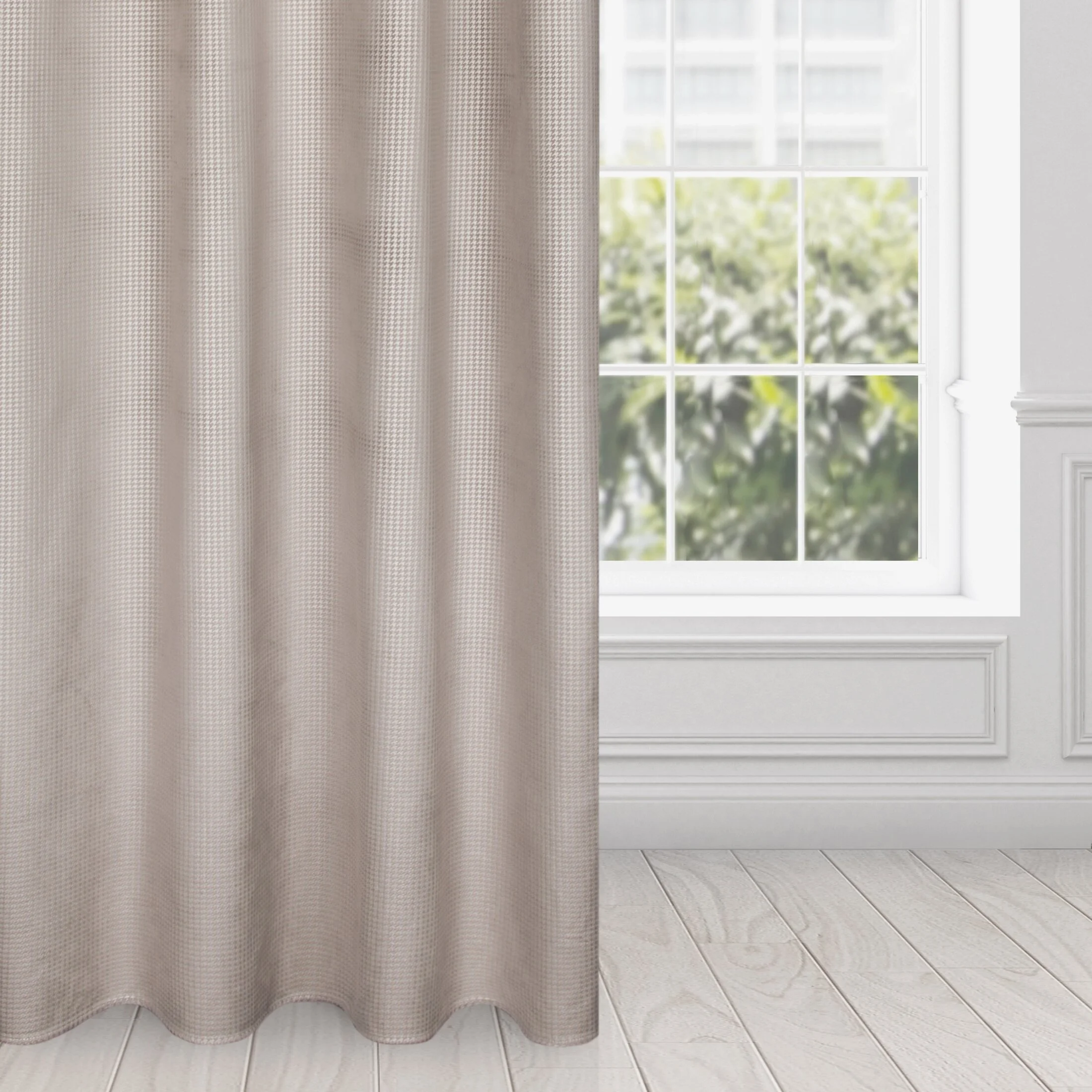 Zasłona welwetowa beżowo, srebrna z nadrukiem pepitki 140x250cm przelotka - DARCY | eurofirany