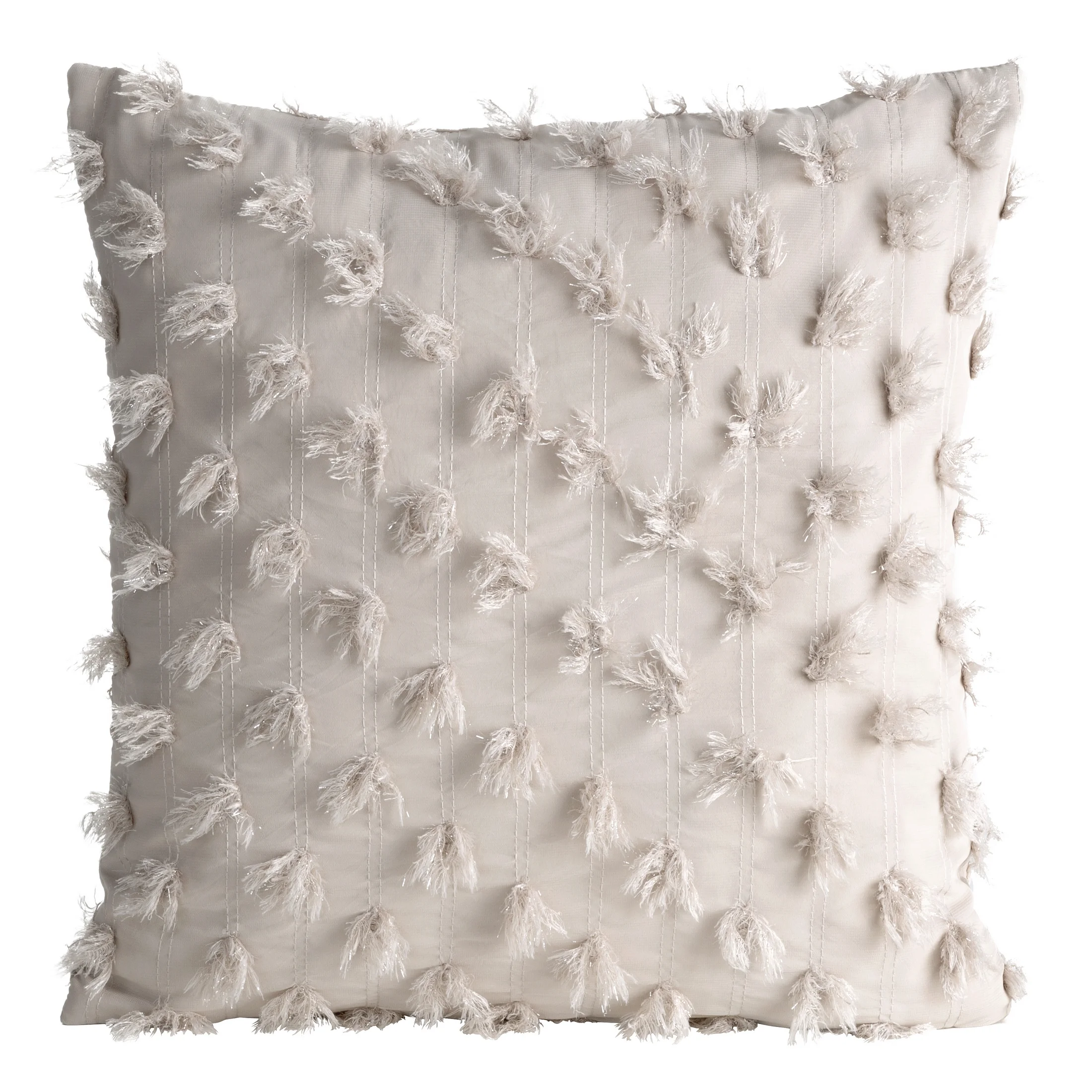 Poszewka na poduszkę 45x45 cm z tkaniny szyfonowej kolor beżowy zdobiona pomponami z błyszczącą nicią AURELIA Eva Minge | eurofirany