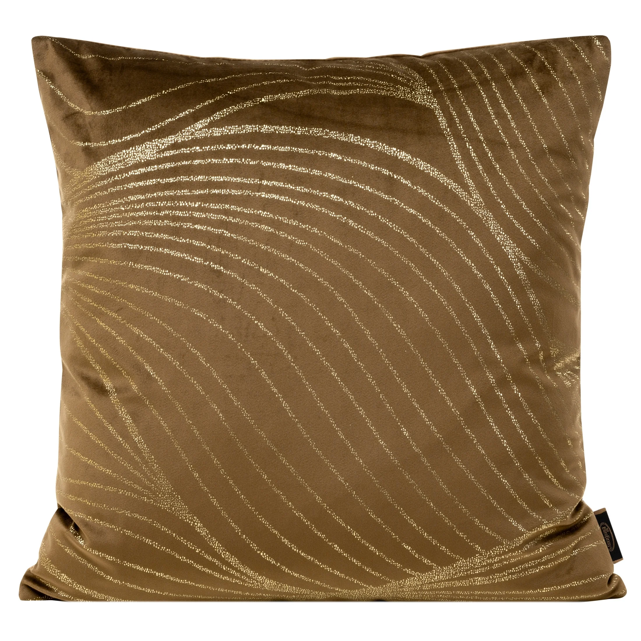 Poszewka na poduszkę 45x45 cm welwetowa kolor brązowy z nowoczesnym złocistym nadrukiem BLINK 18 | eurofirany