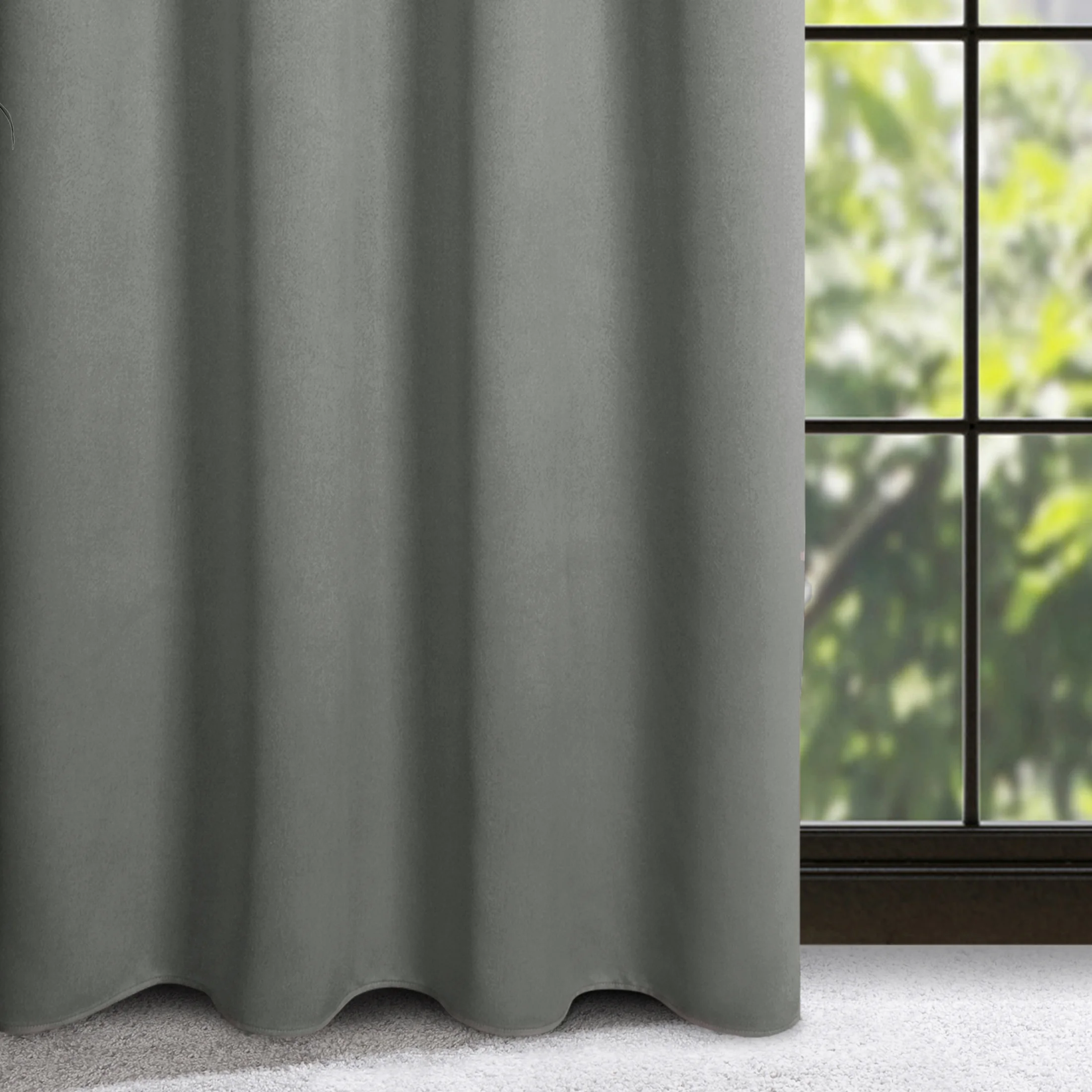 Zasłona popielata zaciemniająca o strukturalnym wzorze 130x300 cm taśma - CARLO | 