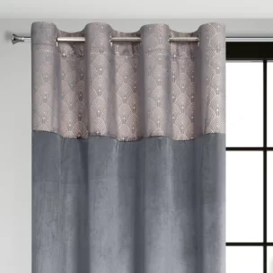 Zasłona grafitowa z aplikacją z błyszczącego welwetu 140x250 cm przelotka - AGNES - Design 91