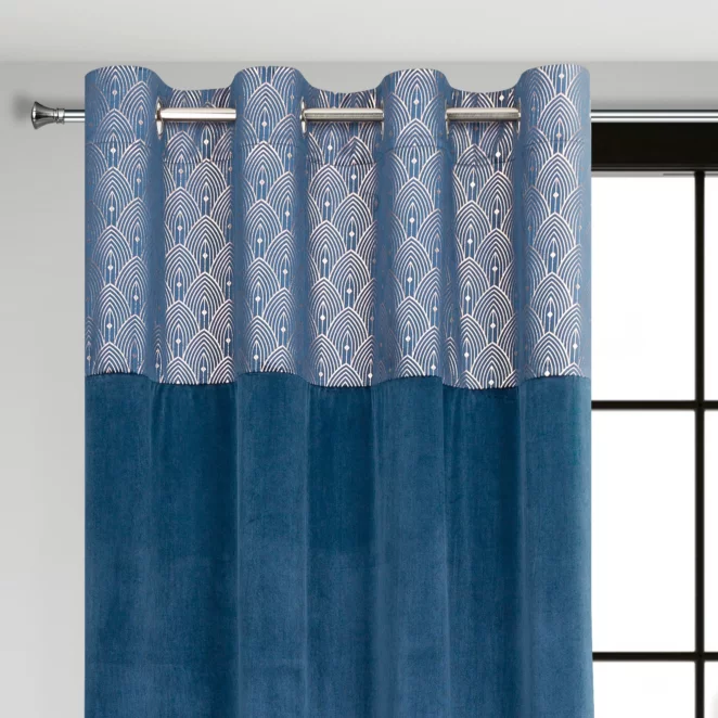 Zasłona granatowa z aplikacją z błyszczącego welwetu 140x250 cm przelotka - AGNES - Design 91