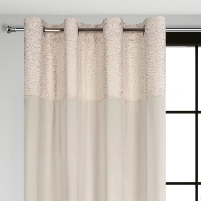 Zasłona kremowa z aplikacją z błyszczącego welwetu 140x250 cm przelotka - AGNES - Design 91