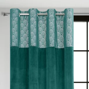 Zasłona turkusowa z aplikacją z błyszczącego welwetu 140x250 cm przelotka - AGNES - Design 91