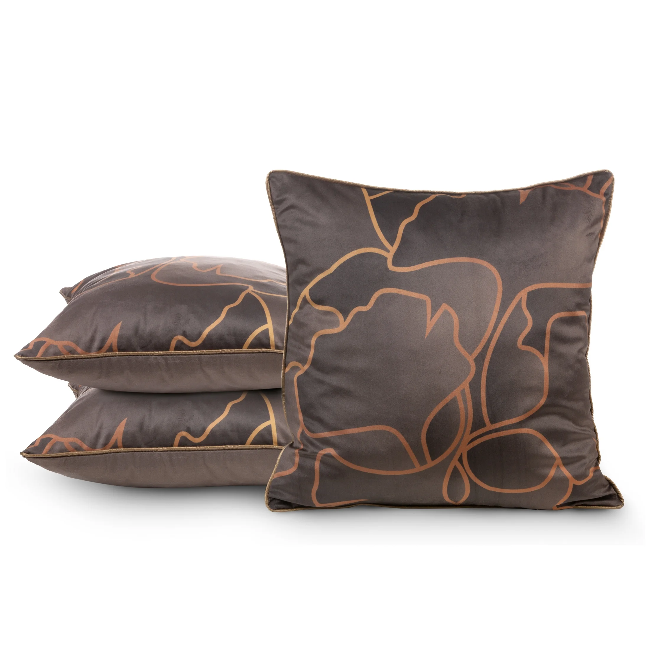 LIMITED COLLECTION Poszewka ALISMA 1 z welwetu z motywem botanicznym CIEPŁO BRĄZÓW