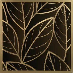 Obraz roślinny brązowy ze złotym nadrukiem liści w złotej ramie 53x53 cm ALISMA 2 LIMITED COLLECTION
