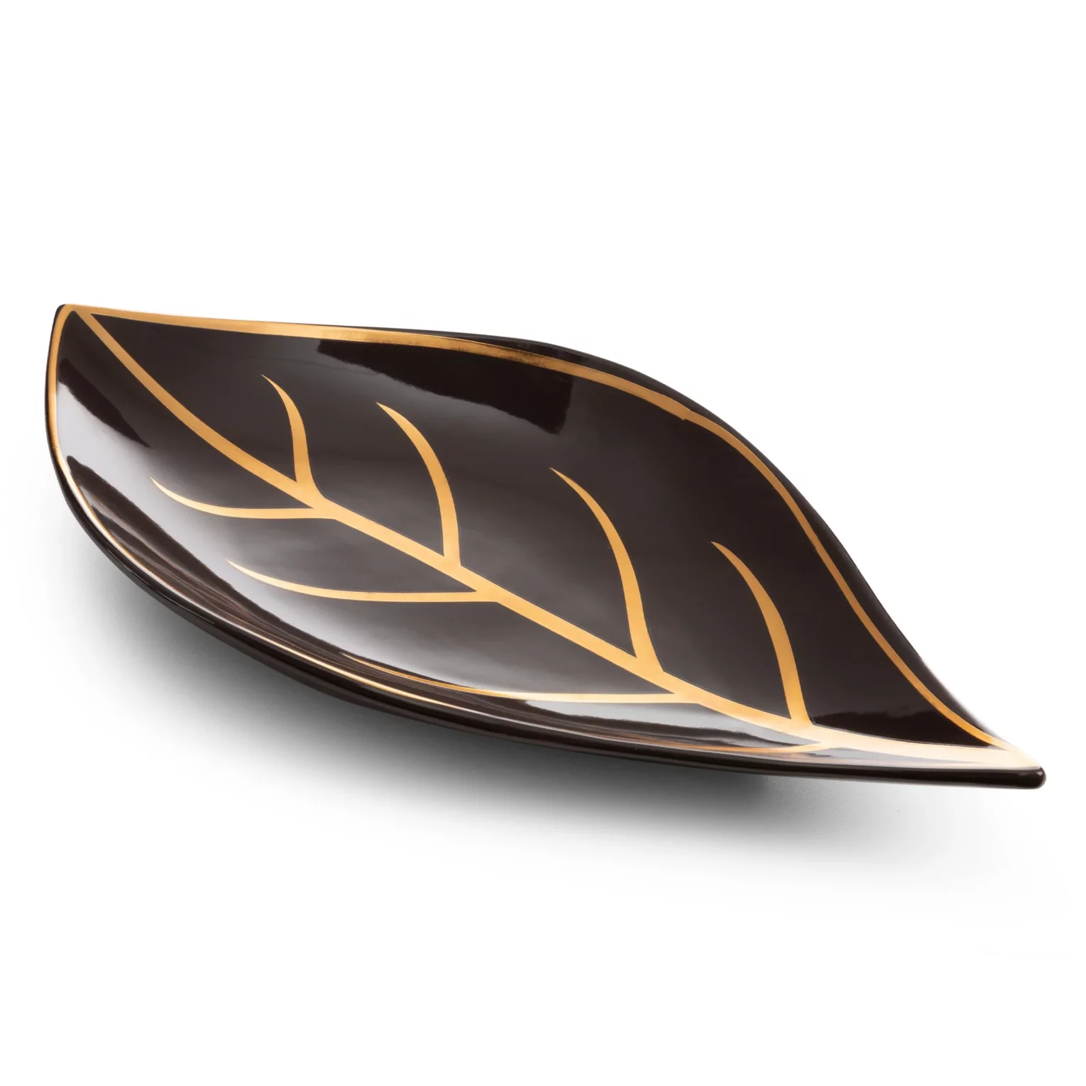 Patera dekoracyjna brązowo-złota w kształcie liścia 41x20x4 cm ALISMA LIMITED COLLECTION