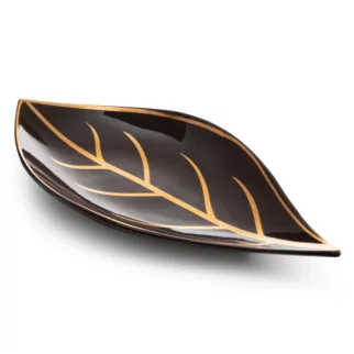 Patera dekoracyjna brązowo-złota w kształcie liścia 41x20x4 cm ALISMA LIMITED COLLECTION