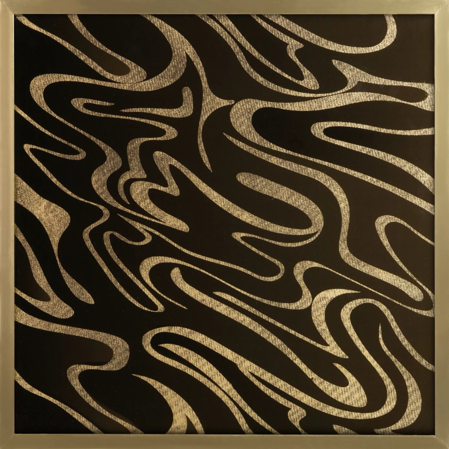 Obraz abstrakcja brązowy ze złotym błyszczącym nadrukiem w złotej ramie 53x53 cm ALISMA 3 LIMITED COLLECTION