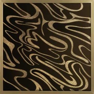 Obraz abstrakcja brązowy ze złotym błyszczącym nadrukiem w złotej ramie 53x53 cm ALISMA 3 LIMITED COLLECTION