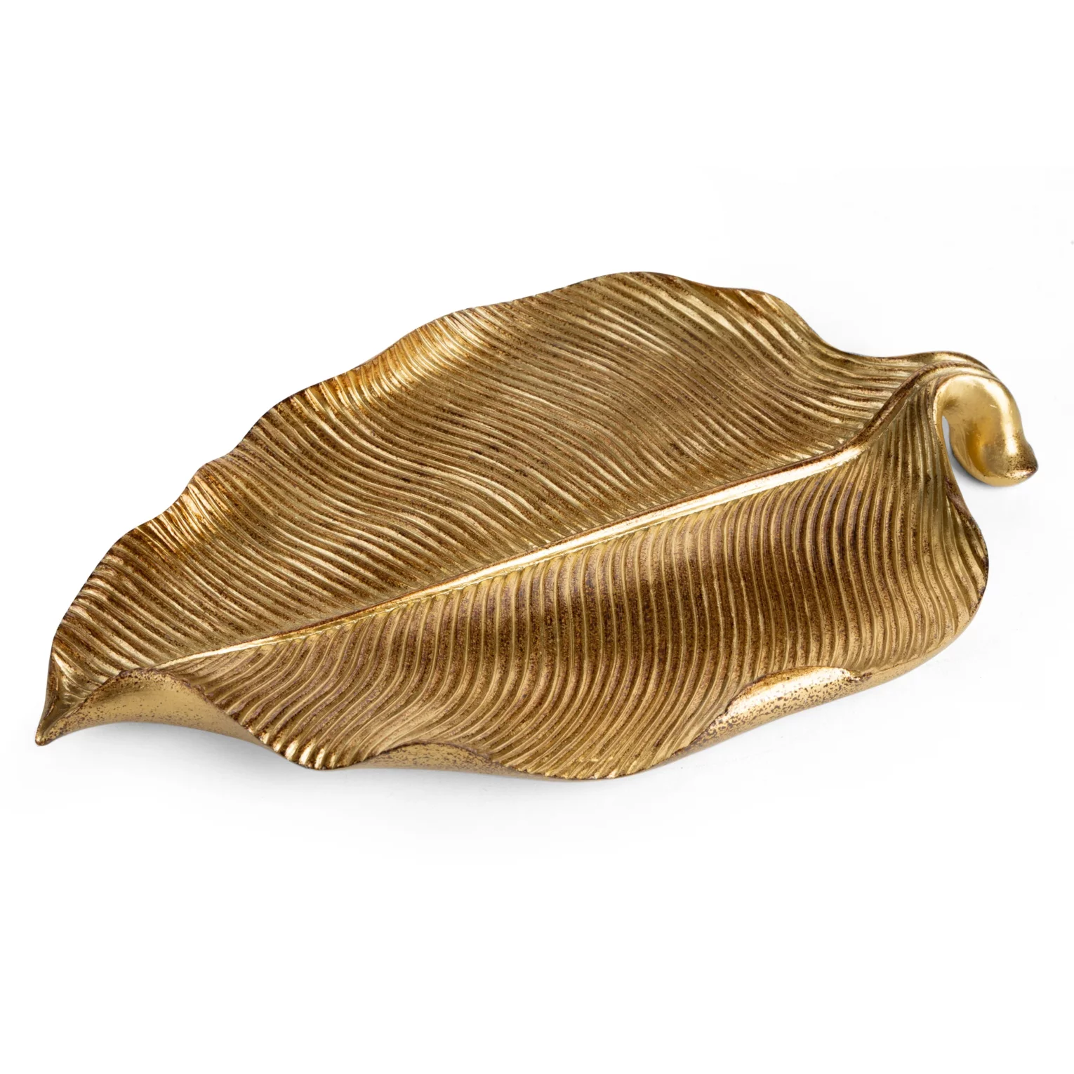Patera dekoracyjna złota w kształcie liścia 31x19x3 cm AMARI