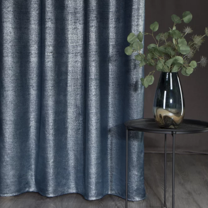 Zasłona welwetowa granatowo, srebrna z miedzianym nadrukiem 140x250 cm przelotka - AMBI