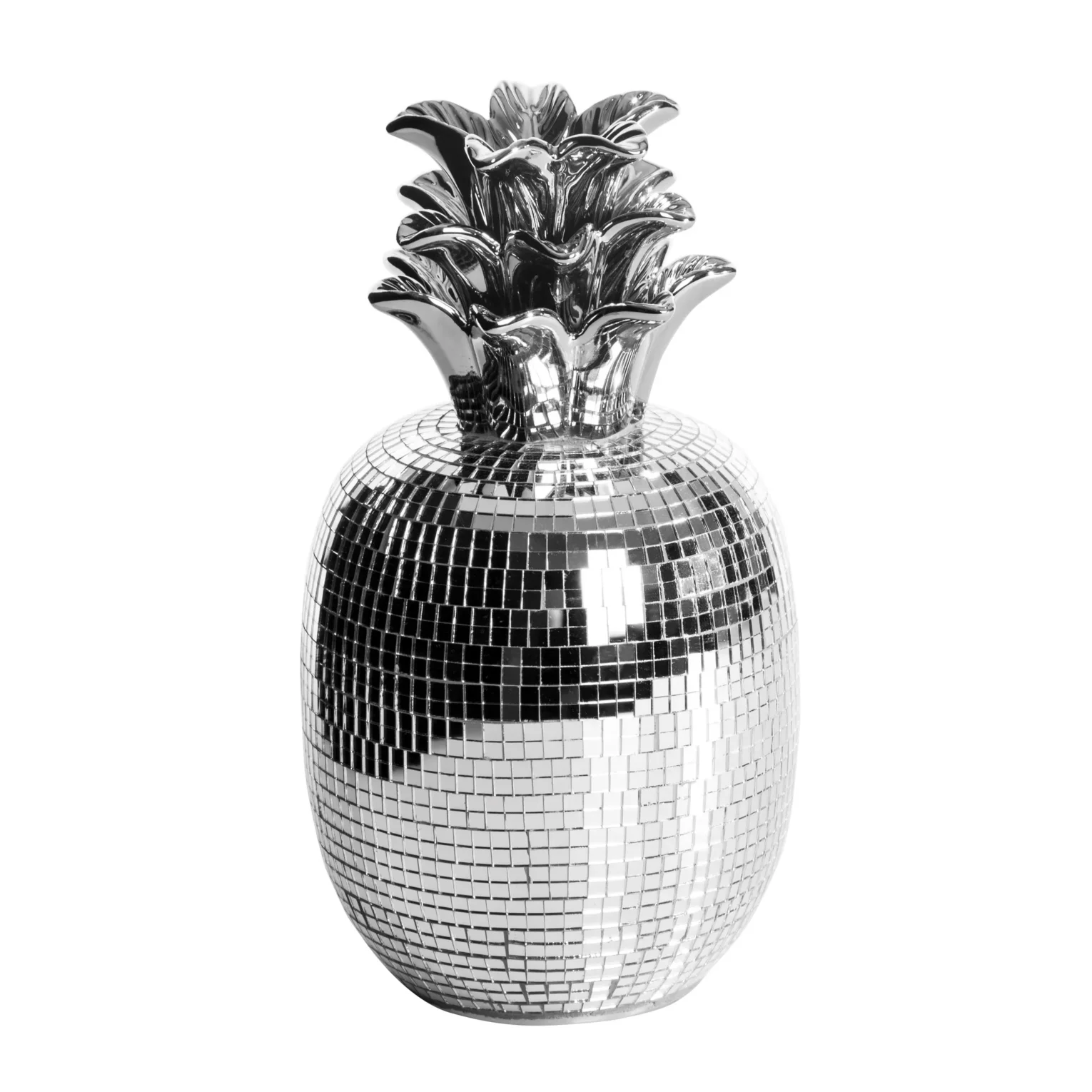 Figurka ceramiczna  srebrna ananas zdobiona drobnymi witrażowymi lusterkami 11x16 cm MIRONA