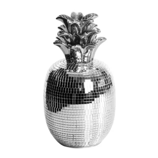 Figurka ceramiczna  srebrna ananas zdobiona drobnymi witrażowymi lusterkami 11x16 cm MIRONA