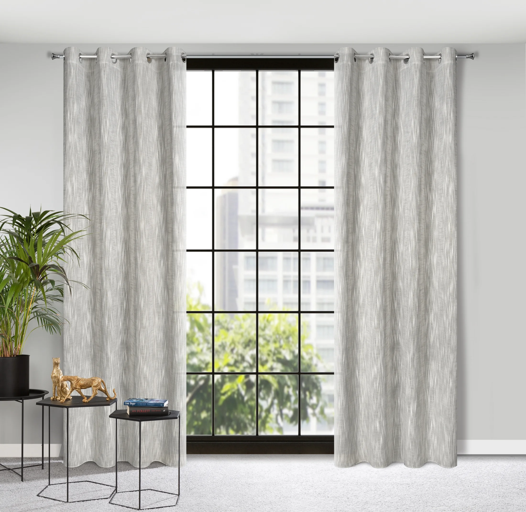 Zasłona beżowa o widocznym splocie w stylu eko 140x250 cm przelotka - ANIKA