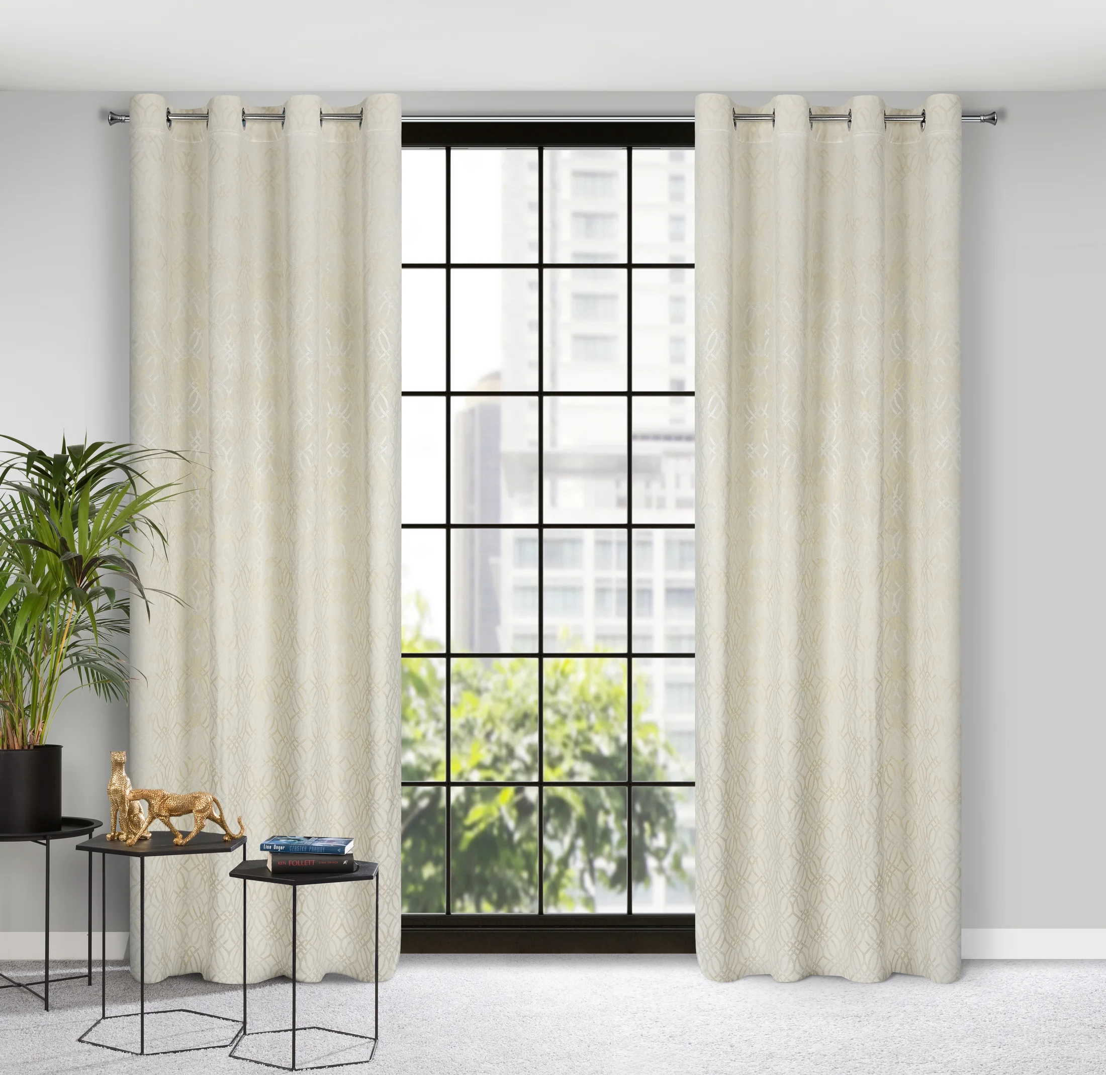Zasłona kremowa z wytłaczanym wzorem, welwetowa 140x250 cm przelotka - ARETA