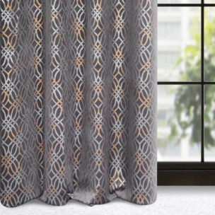Zasłona stalowo, srebrna z wytłaczanym wzorem, welwetowa 140x250 cm przelotka - ARETA