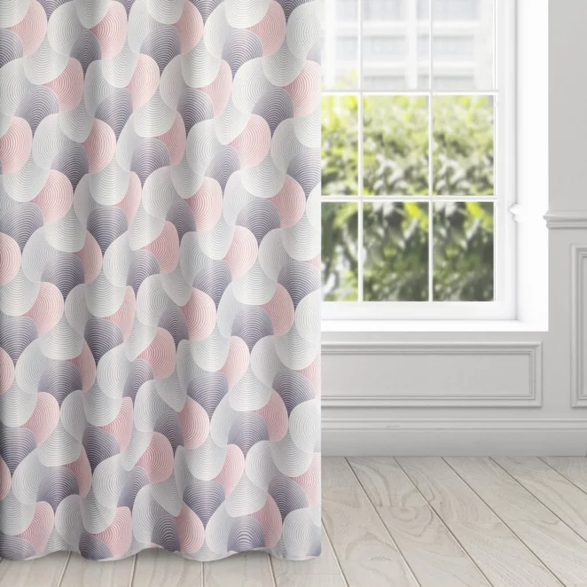 Zasłona szaro, różowa dimout z geometrycznym wzorem 140x250 cm przelotka - ASETA