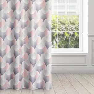 Zasłona szaro, różowa dimout z geometrycznym wzorem 140x250 cm przelotka - ASETA
