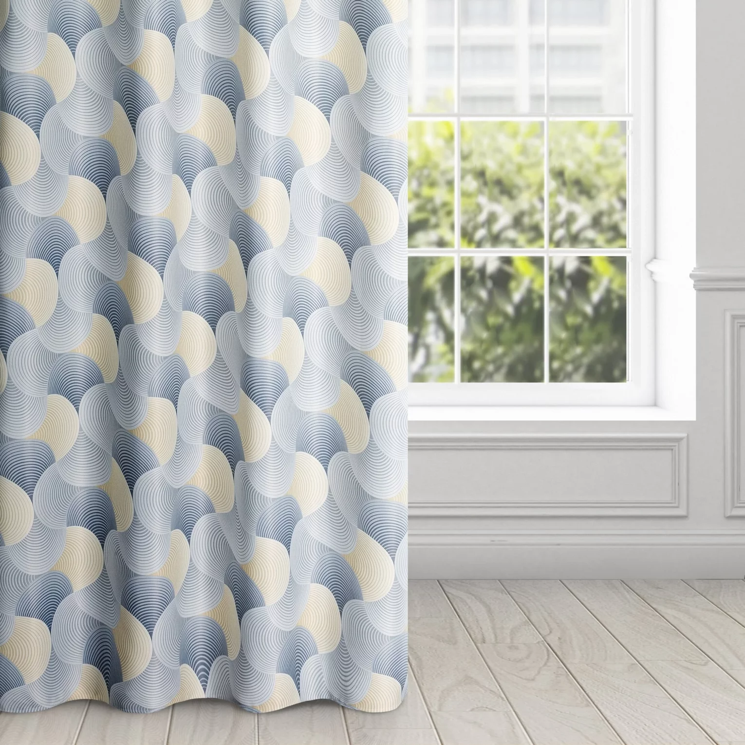Zasłona szaro, żółta dimout z geometrycznym wzorem 140x250 cm przelotka - ASETA