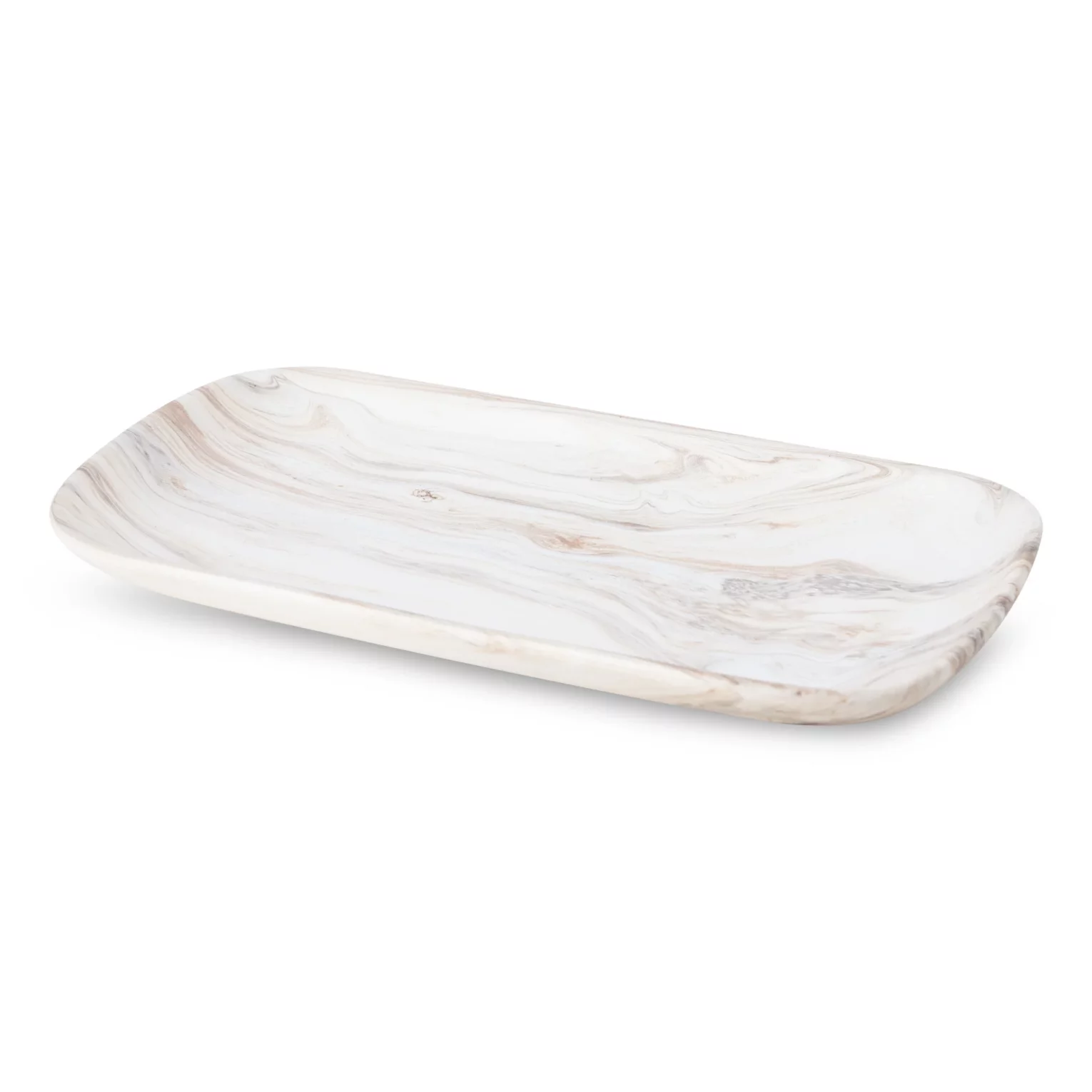 Patera ceramiczna dekoracyjna biało-beżowa o prostokątnym kształcie z efektem przecieranego  drzewa 30x16x3 cm ASLI