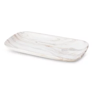 Patera ceramiczna dekoracyjna biało-beżowa o prostokątnym kształcie z efektem przecieranego  drzewa 30x16x3 cm ASLI