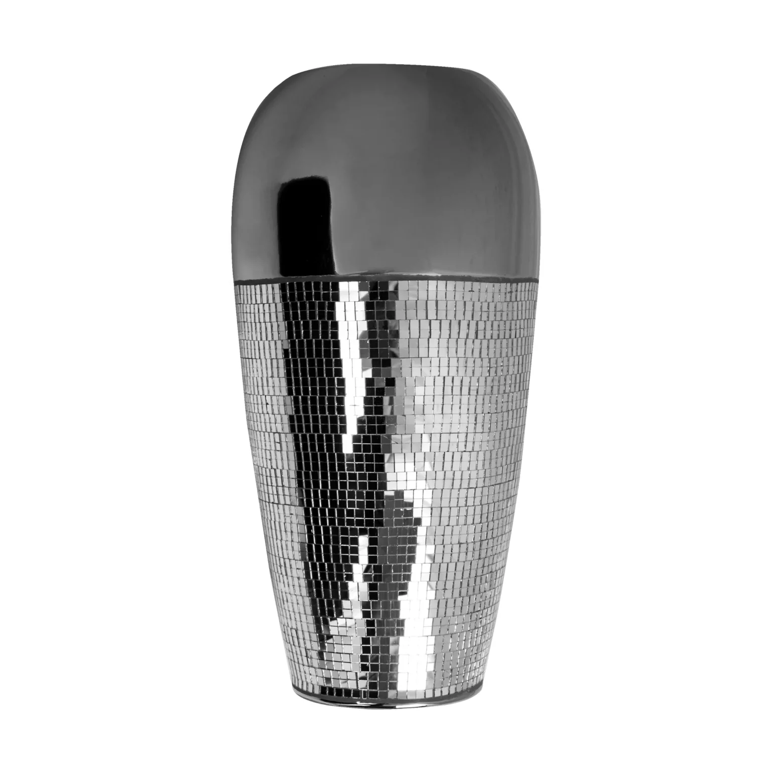 Wazon ceramiczny dekorowany lusterkami w stylu glamour srebrny