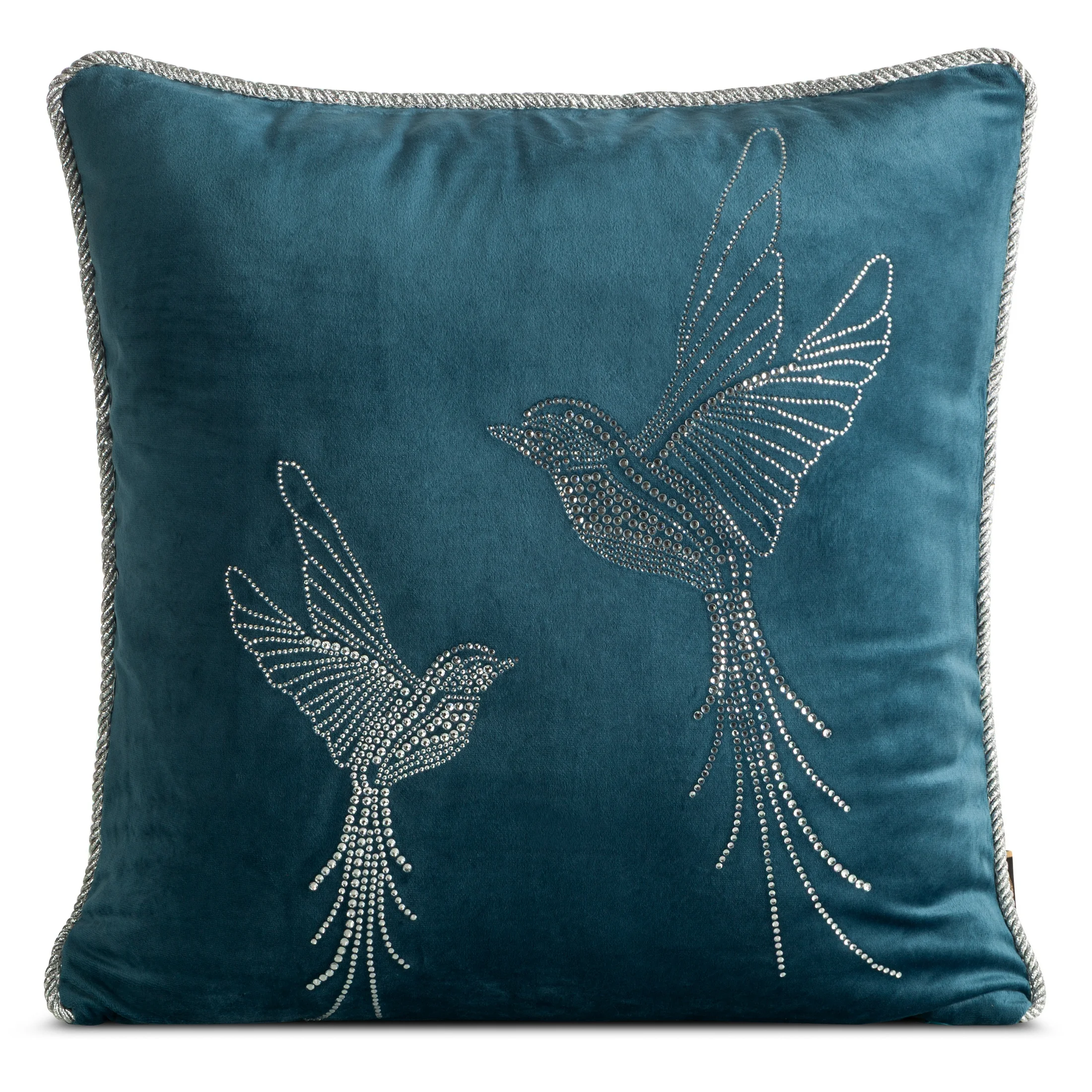 Poszewka na poduszkę 45x45 cm granatowa z welwetu zdobiona lśniącymi kryształkami BLINK | eurofirany