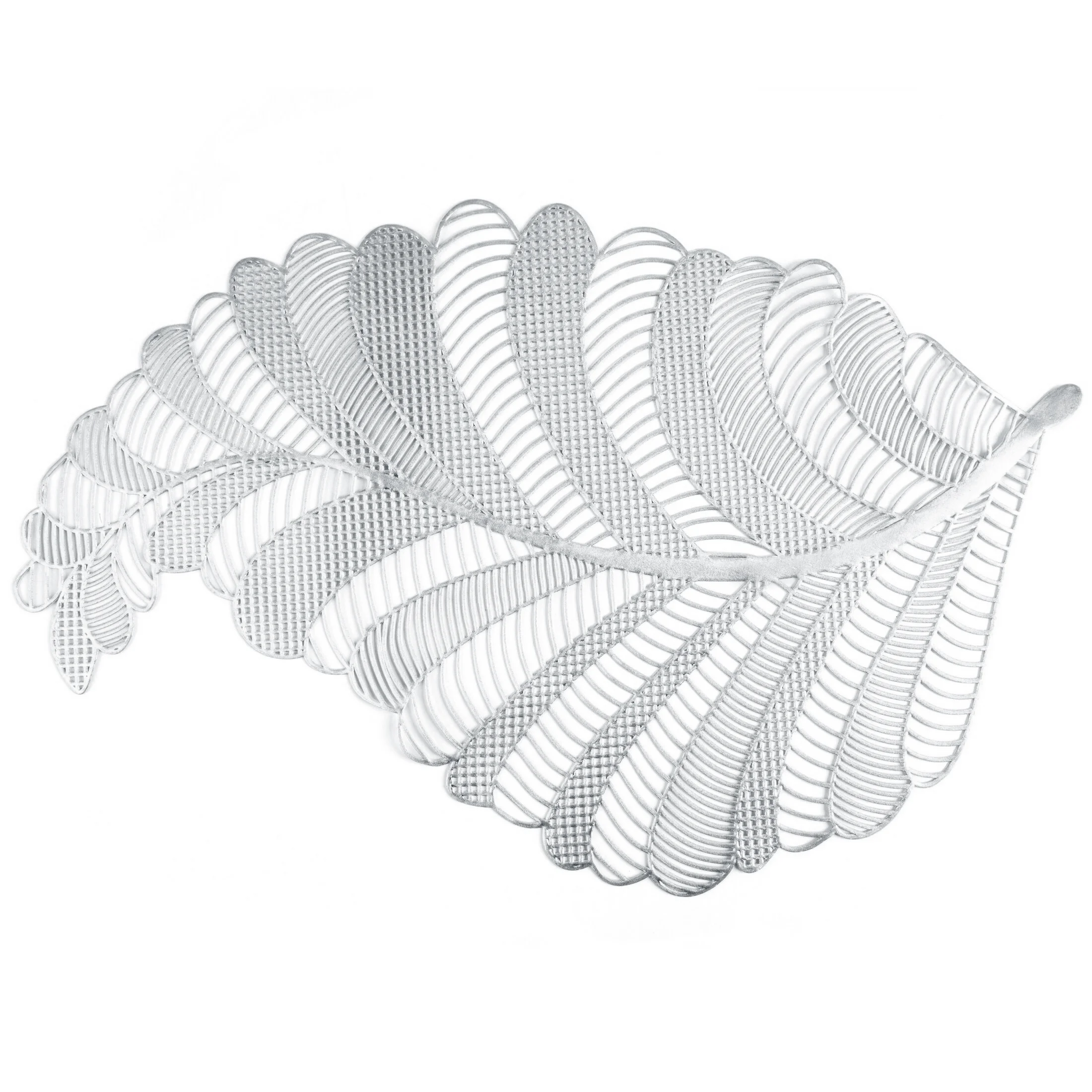 Podkładka na stół srebrna 30 x 45 cm PETAL z ażurowym wzorem liścia