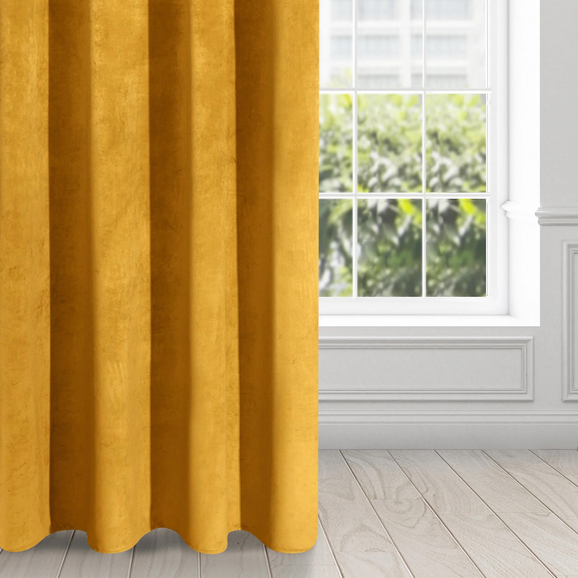 Zasłona musztardowa z ekskluzywnego aksamitnego welwetu 290 g/m2 140x250 cm 10 szt. przelotka - RIA - Diva Line | eurofirany