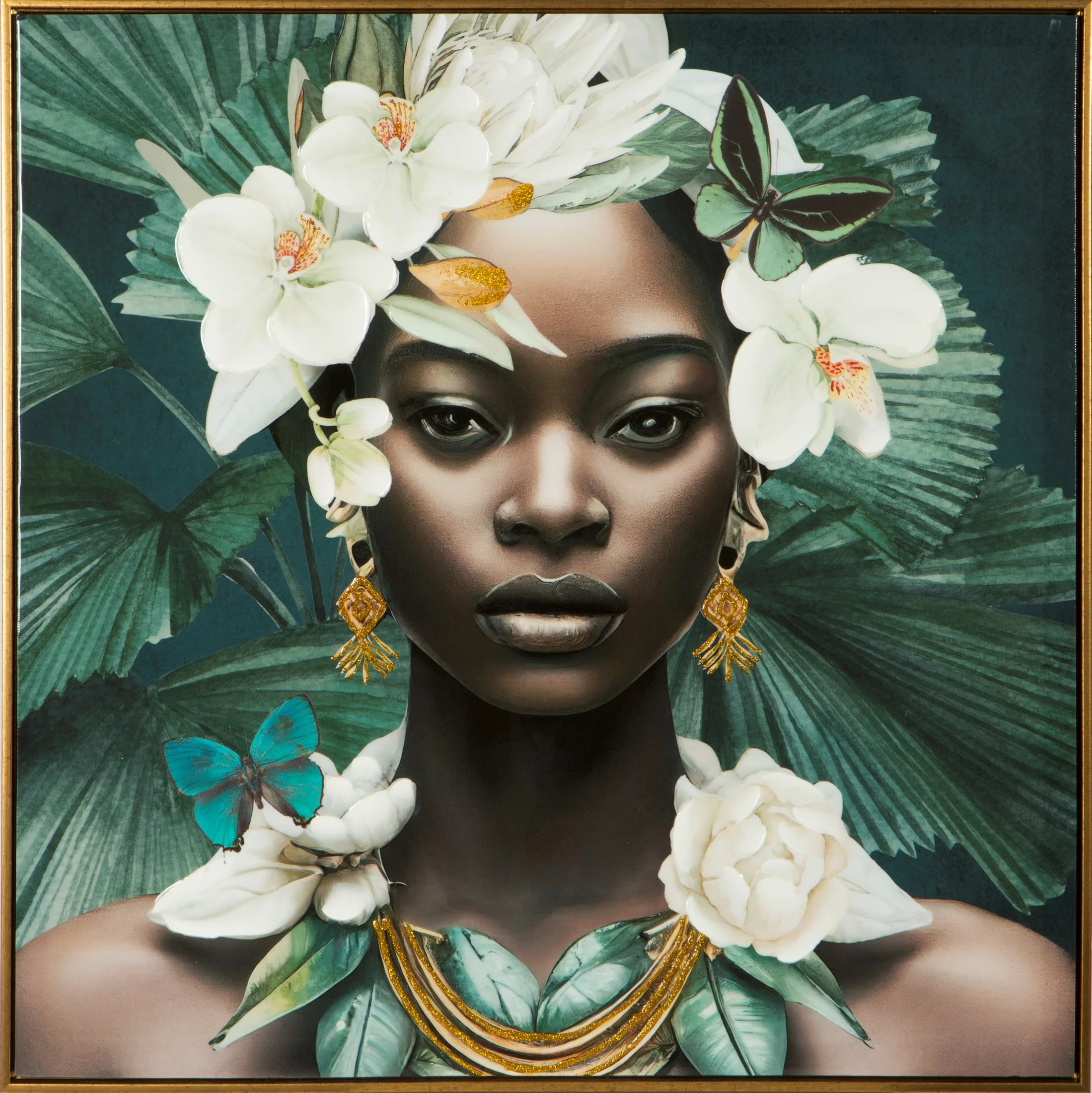 Obraz ETNO 5 ręcznie malowany na płótnie egzotyczny portret kobiety, w brązowej ramie | eurofirany