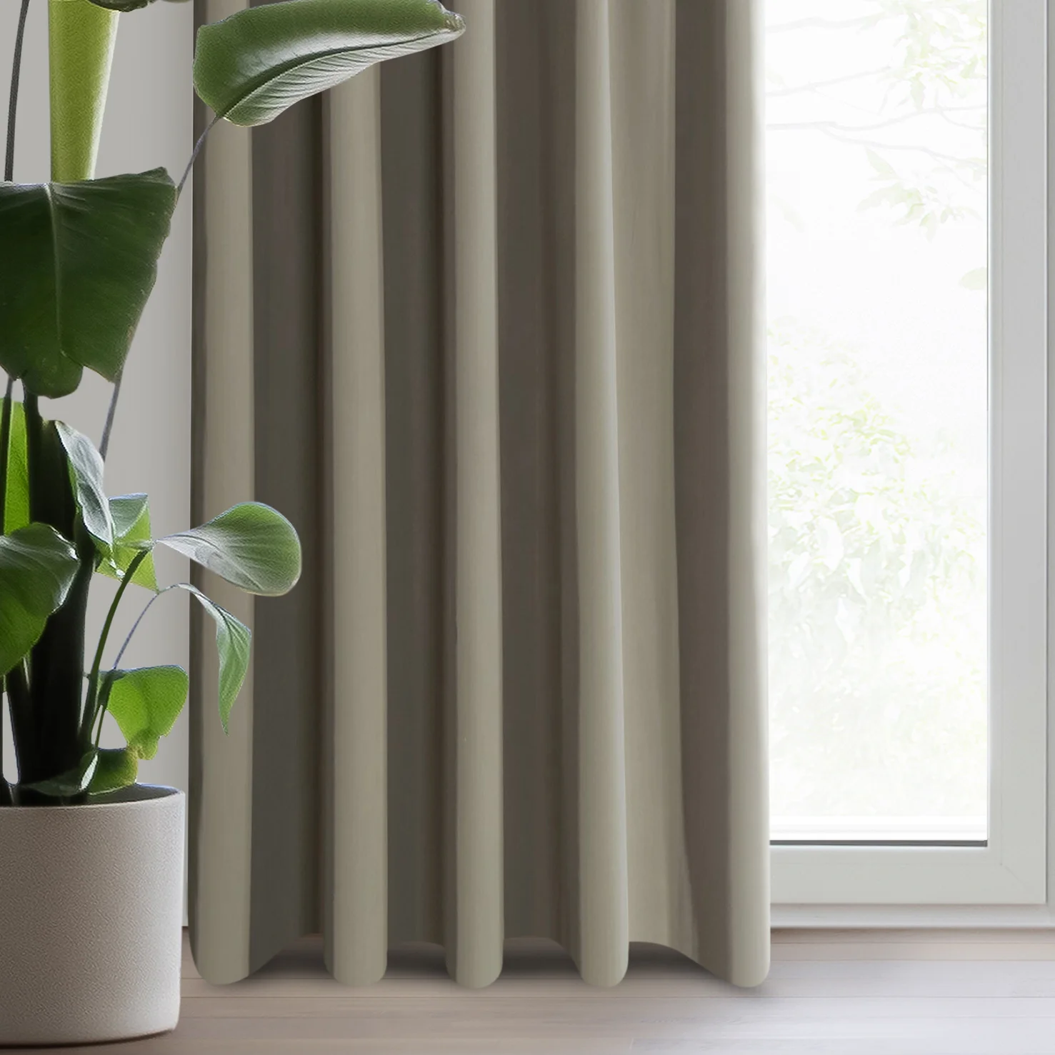 Zasłona ciemnobeżowa zaciemniająca 135x270 cm taśma - ADLEY | eurofirany