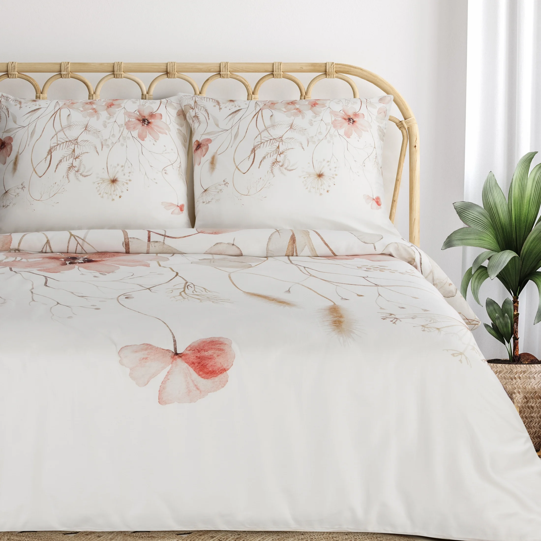 Pościel 160x200 cm z satyny bawełnianej kolor biało różowy z motywem kwiatów Eurofirany Premium | eurofirany