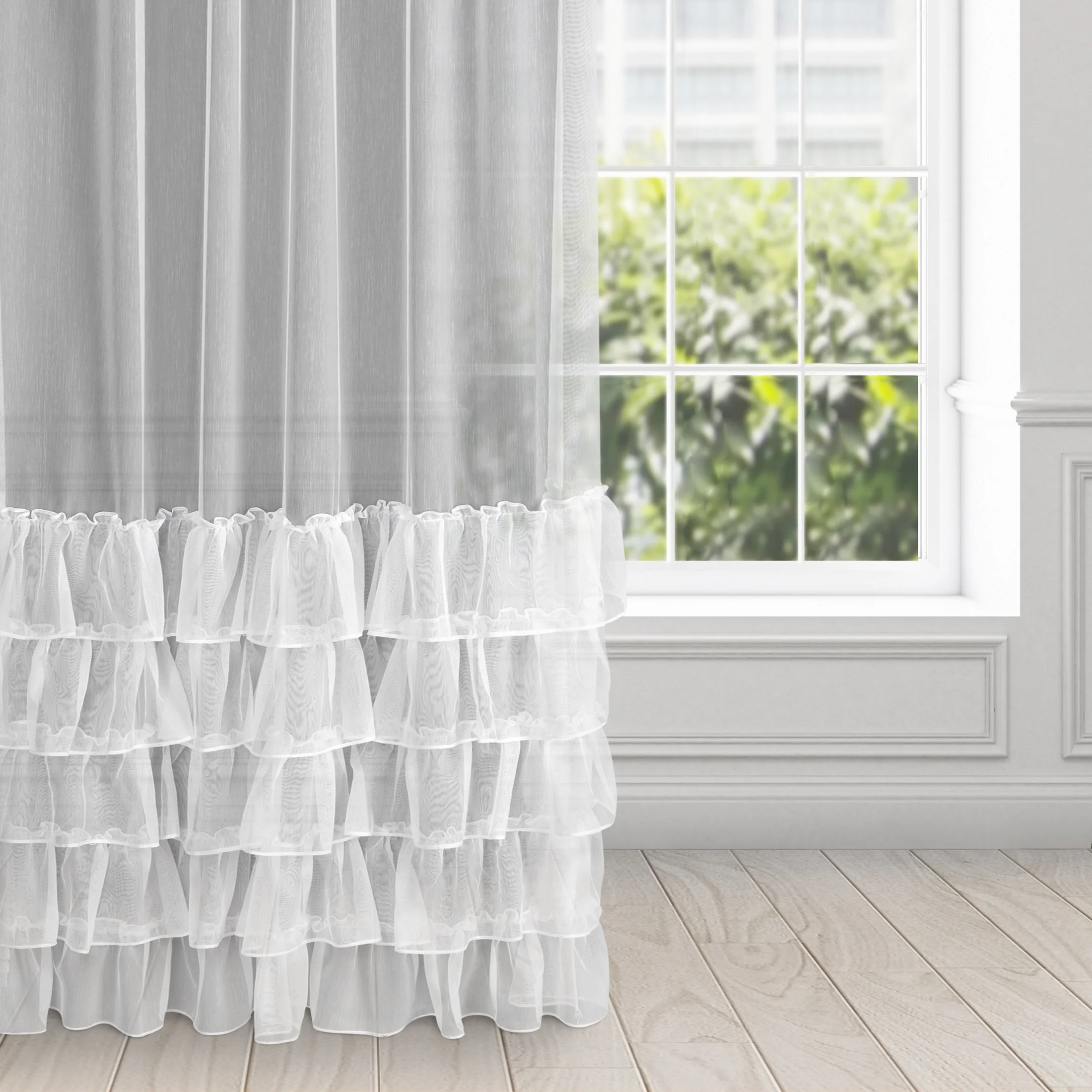 Firana biała z tkaniny aden z pięcioma falbanami 140x250 cm taśma CHARLOTTE 3 | eurofirany