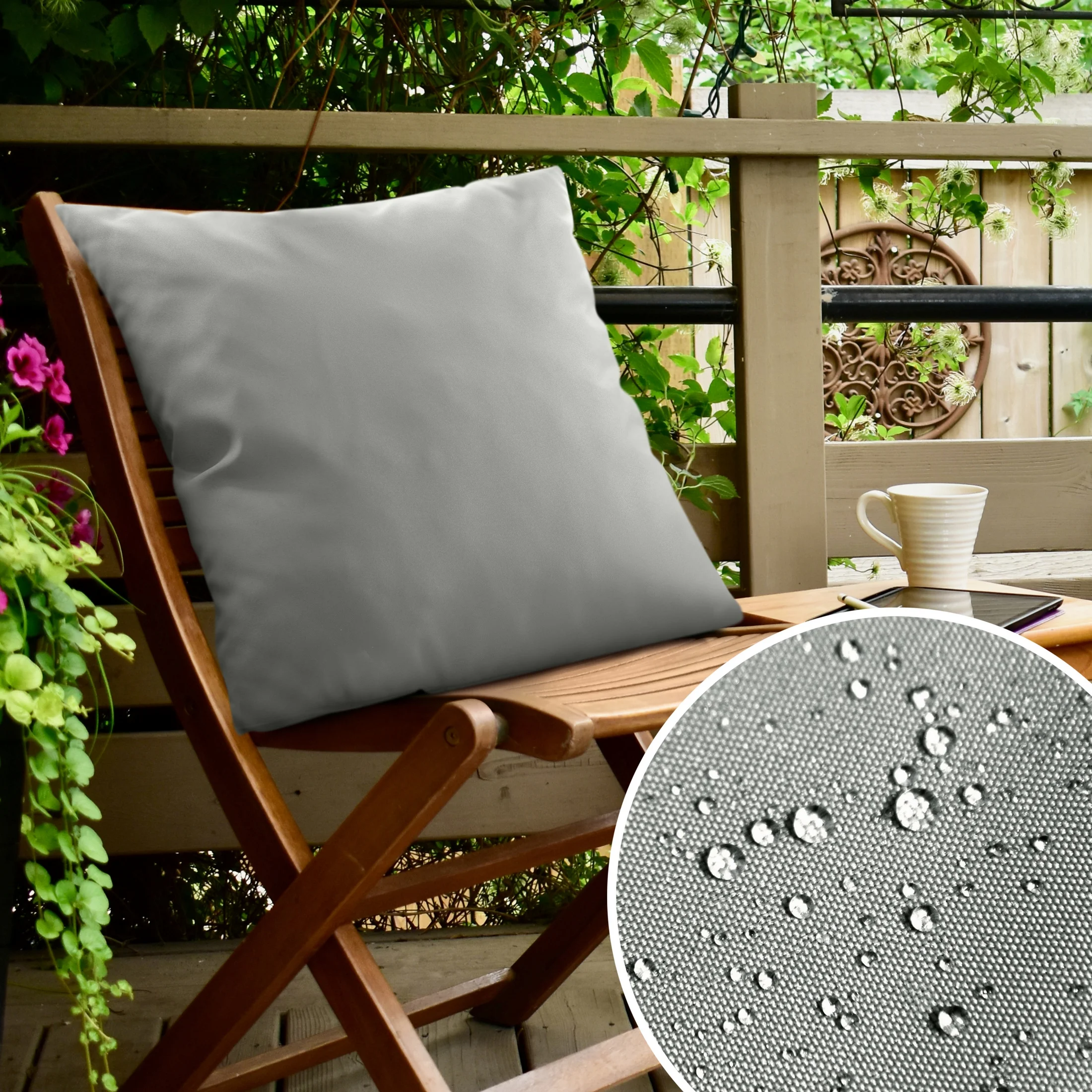 Poszewka na poduszkę 45x45 cm z gładkiej tkaniny wodoodpornej szara idealna do ogrodu i na taras GARDEN | eurofirany