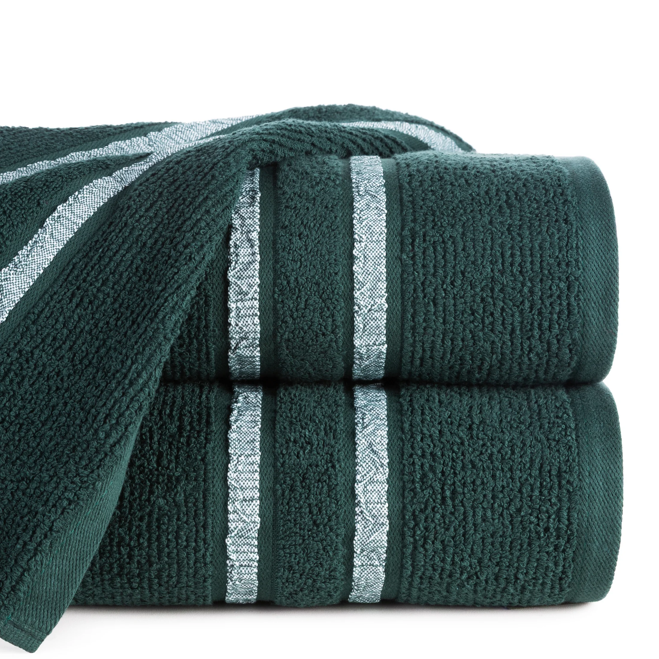 Ręcznik kąpielowy 50x90 cm bawełniany kolor ciemnozielony w kontrastujące pasy 500 g/m2 DINA