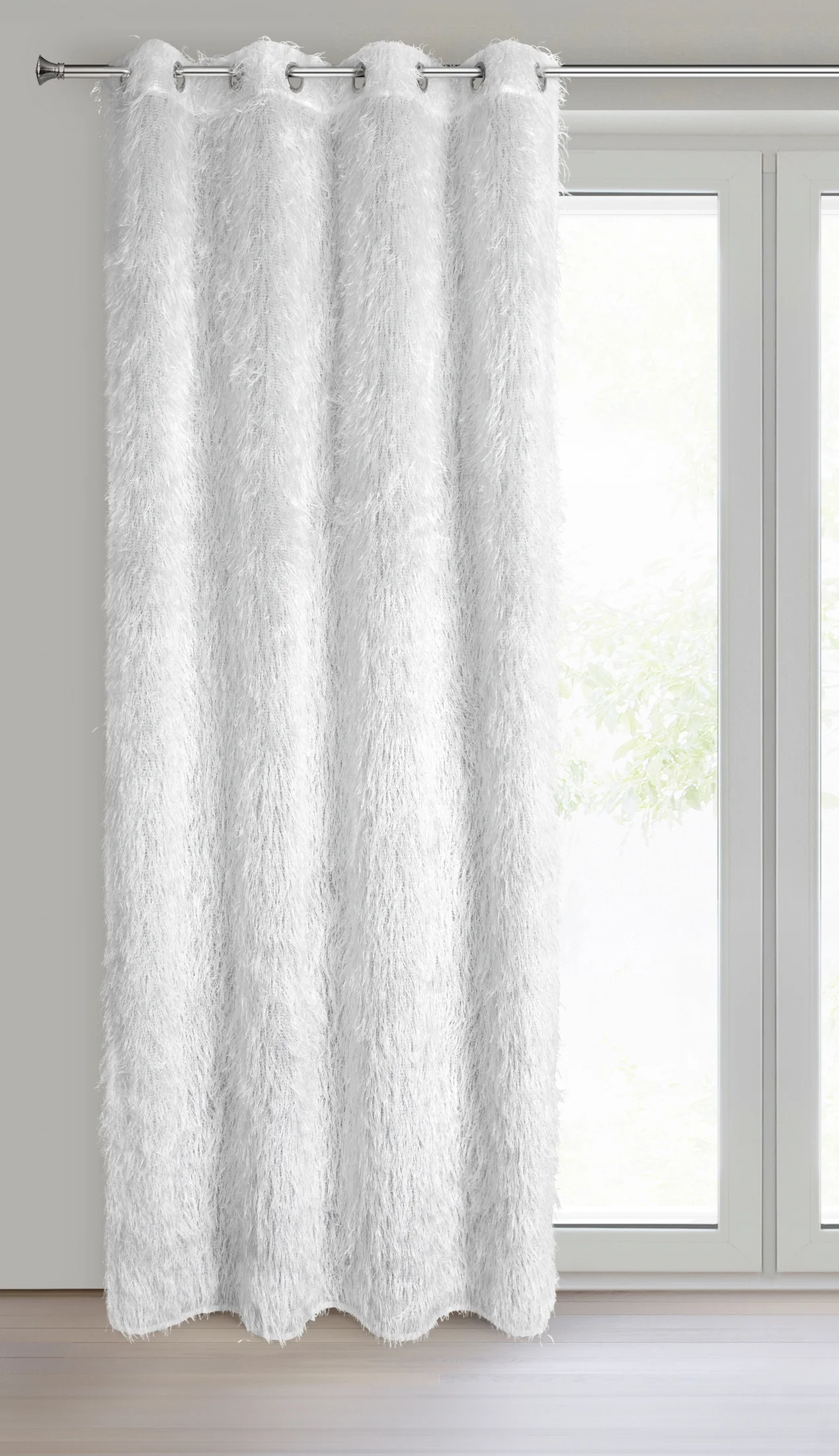 Firana biała z etaminy zdobiona moherową nicią 140x250 cm przelotka MARGARET