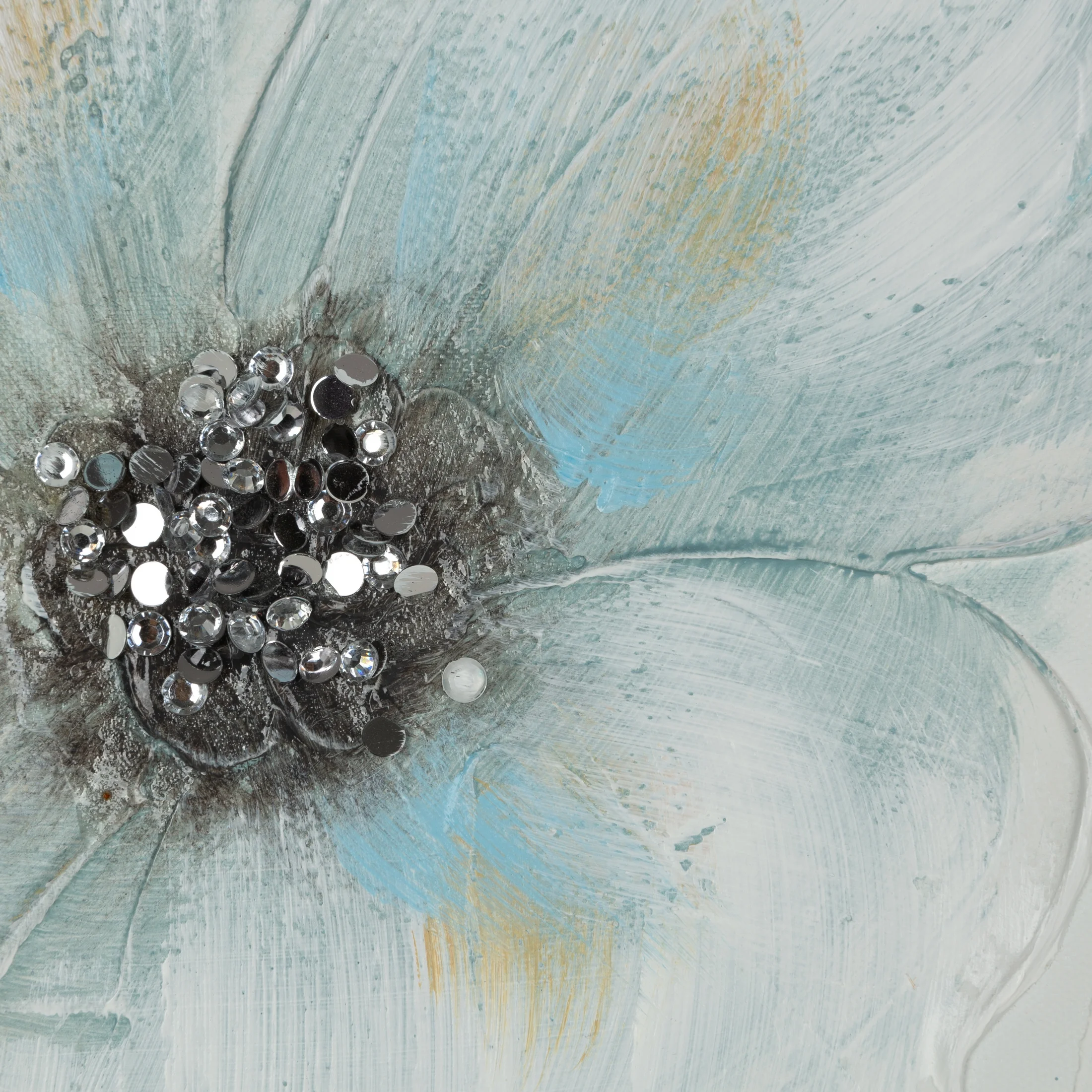 Obraz kwiatowy beżowo, jasnoniebieski ręcznie malowany na płótnie 60x60 cm BLOOM