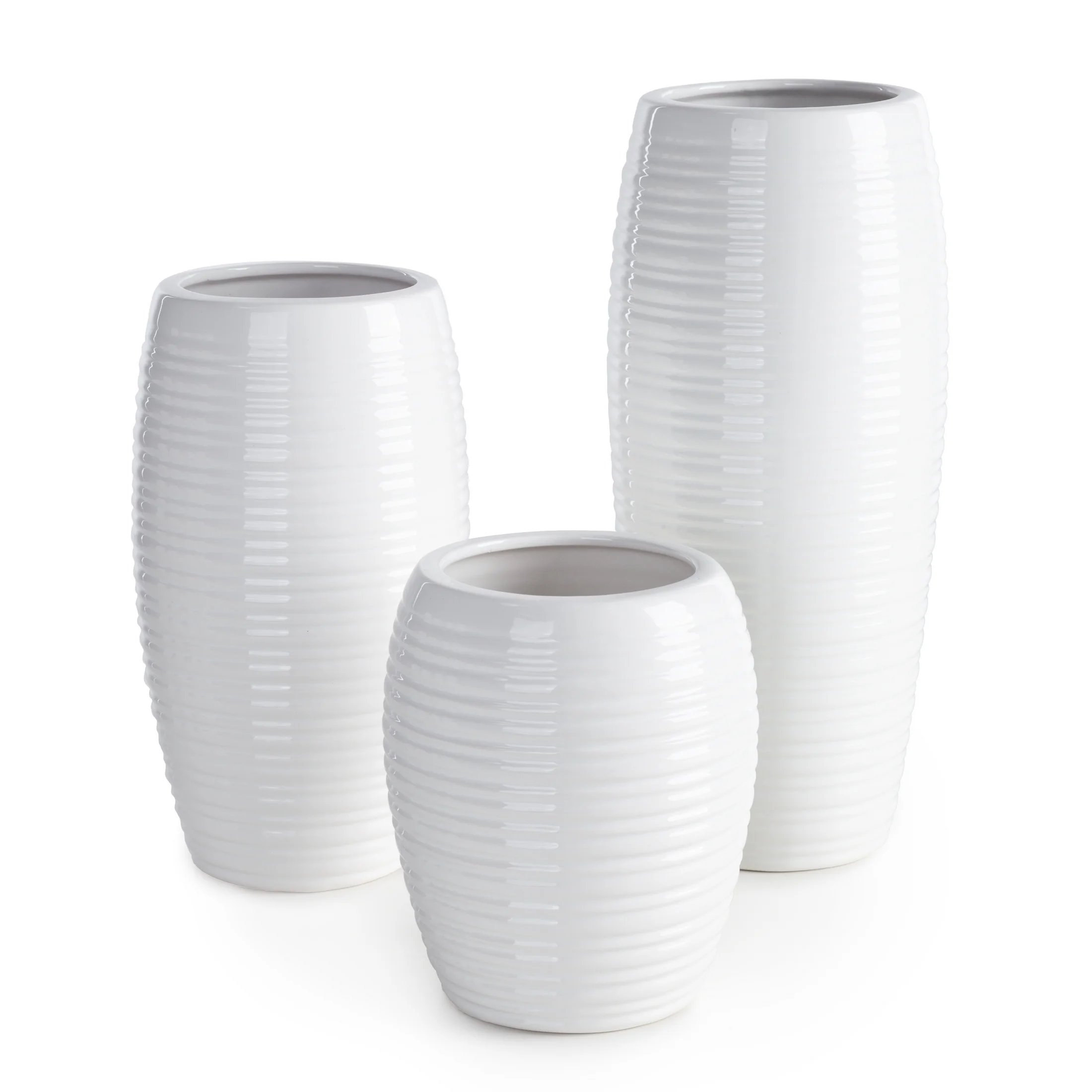 Wazon biały dekoracyjny w subtelne wytłaczane prążki średnica 15x33 cm ARIA - kolekcja SEA SUMMER