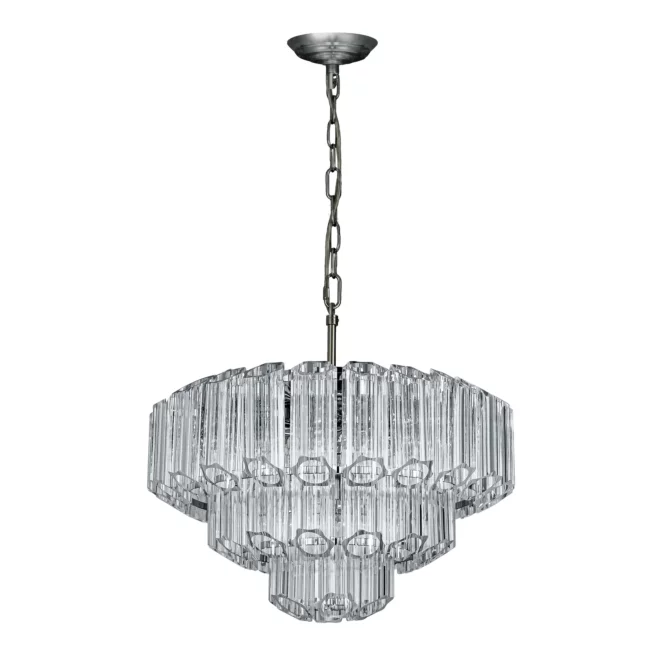 Lampa wisząca do salonu transparentna, srebrna  ze szklanymi zawieszkami, możliwość regulacji wysokości 50 x 150 cm DANA