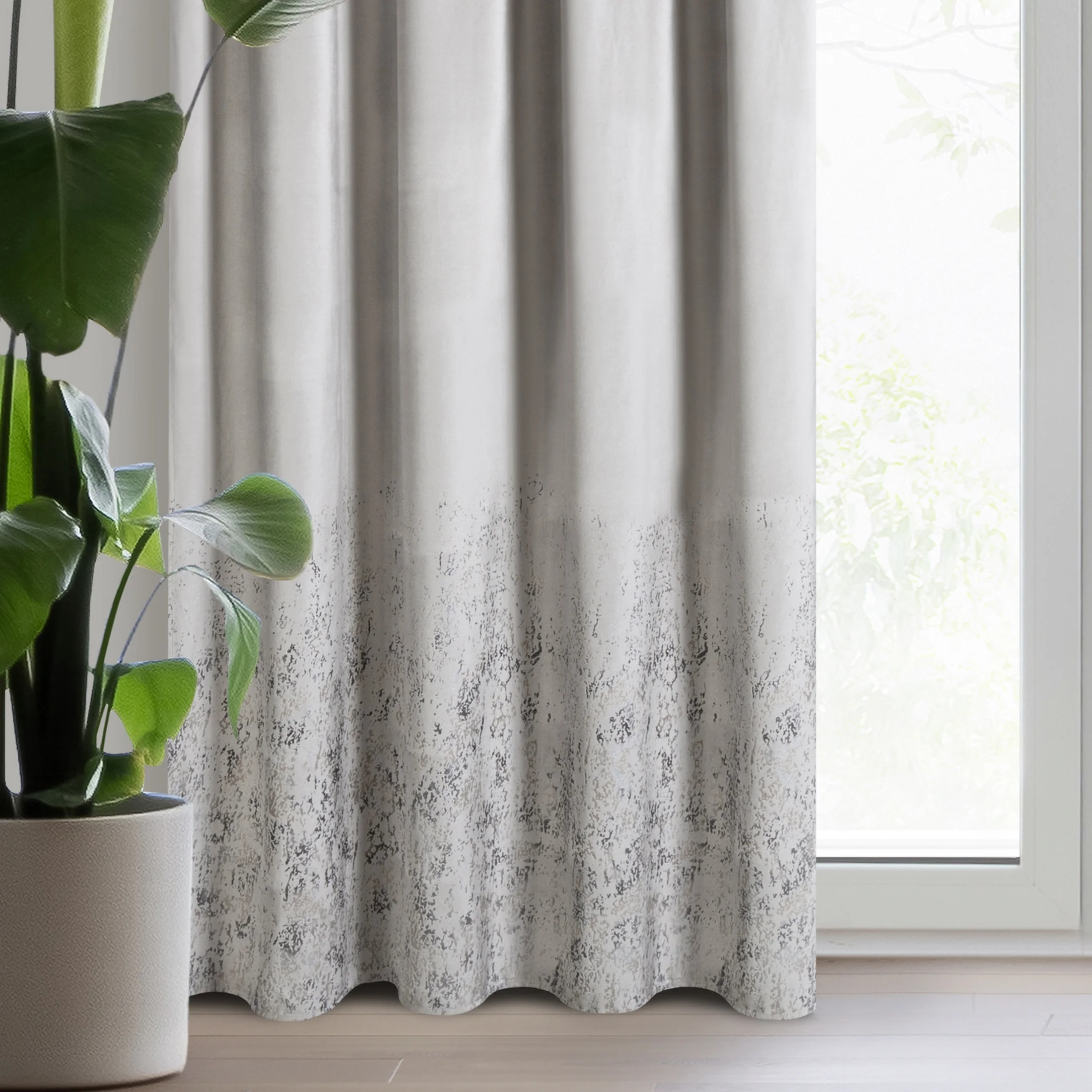 Zasłona welwetowa beżowa z przecieranym wzorem 140x270 cm taśma - MIRELA | eurofirany