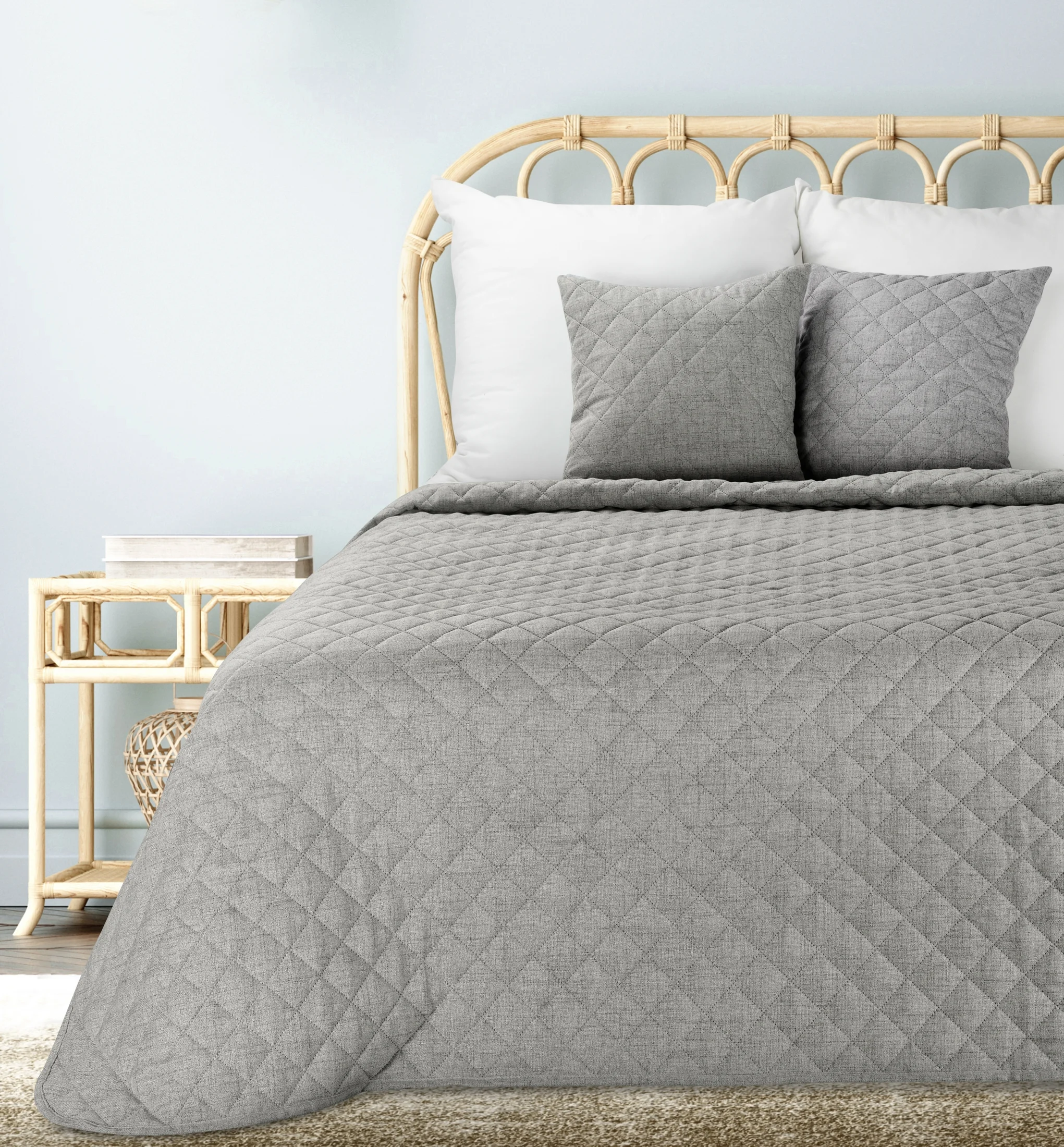 Narzuta o strukturze lnu stalowa 170x210 cm pikowana metodą hot press LEN 1 Eurofirany Premium | eurofirany