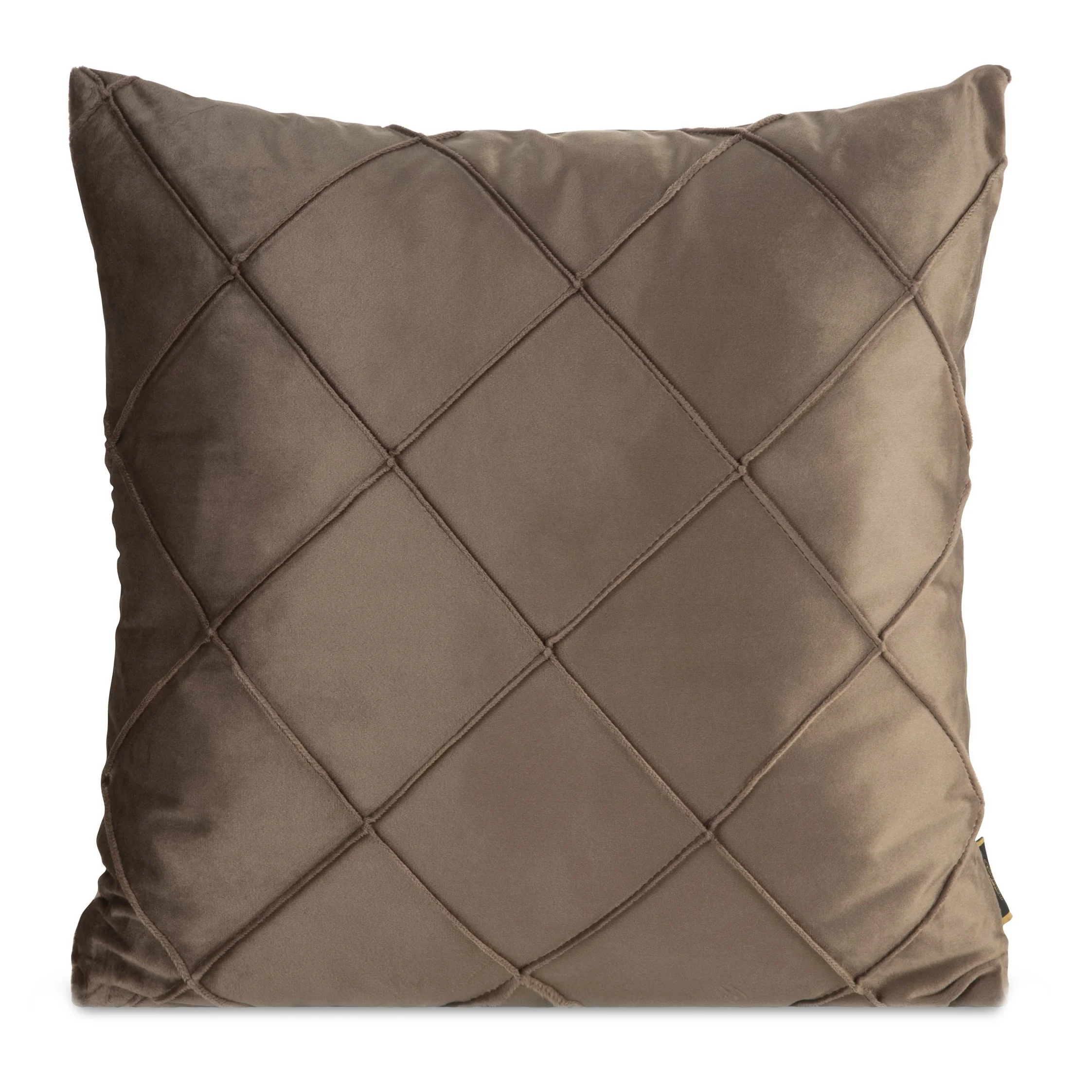 Poszewka na poduszkę 45x45 cm welwetowa jasnobrązowa z geometrycznym przeszywanym wzorem NALA Eurofirany Premium | eurofirany