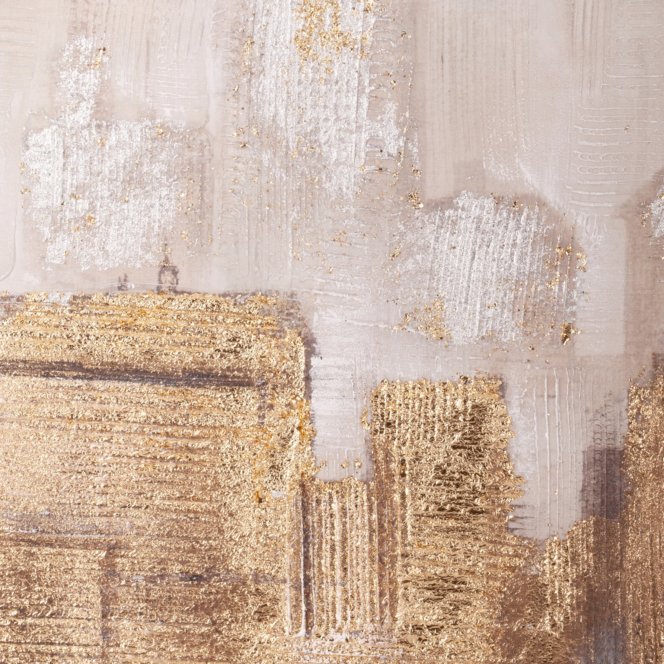 Obraz miasta beżowo, złoty ręcznie malowany na płótnie 80x80 cm METROPOLIS 1